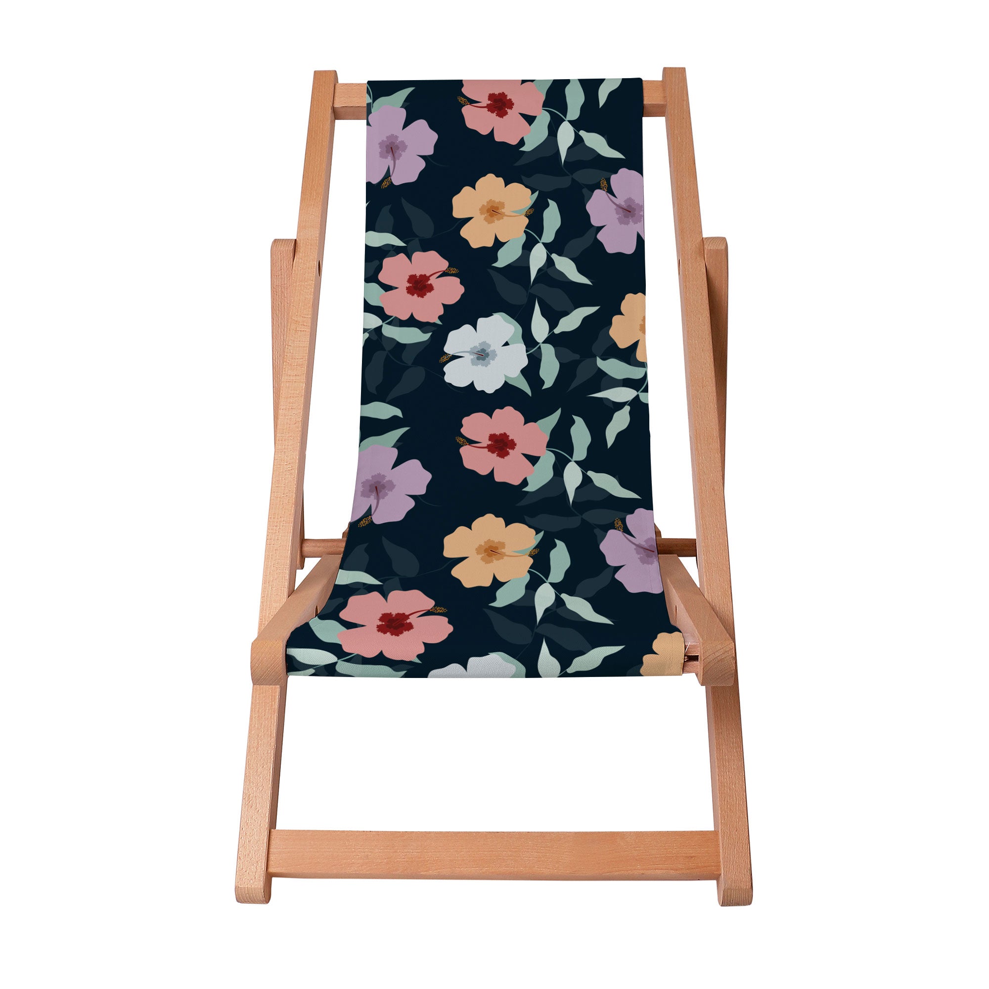 Wooden Deck Chair Simple Flowers on Navy
