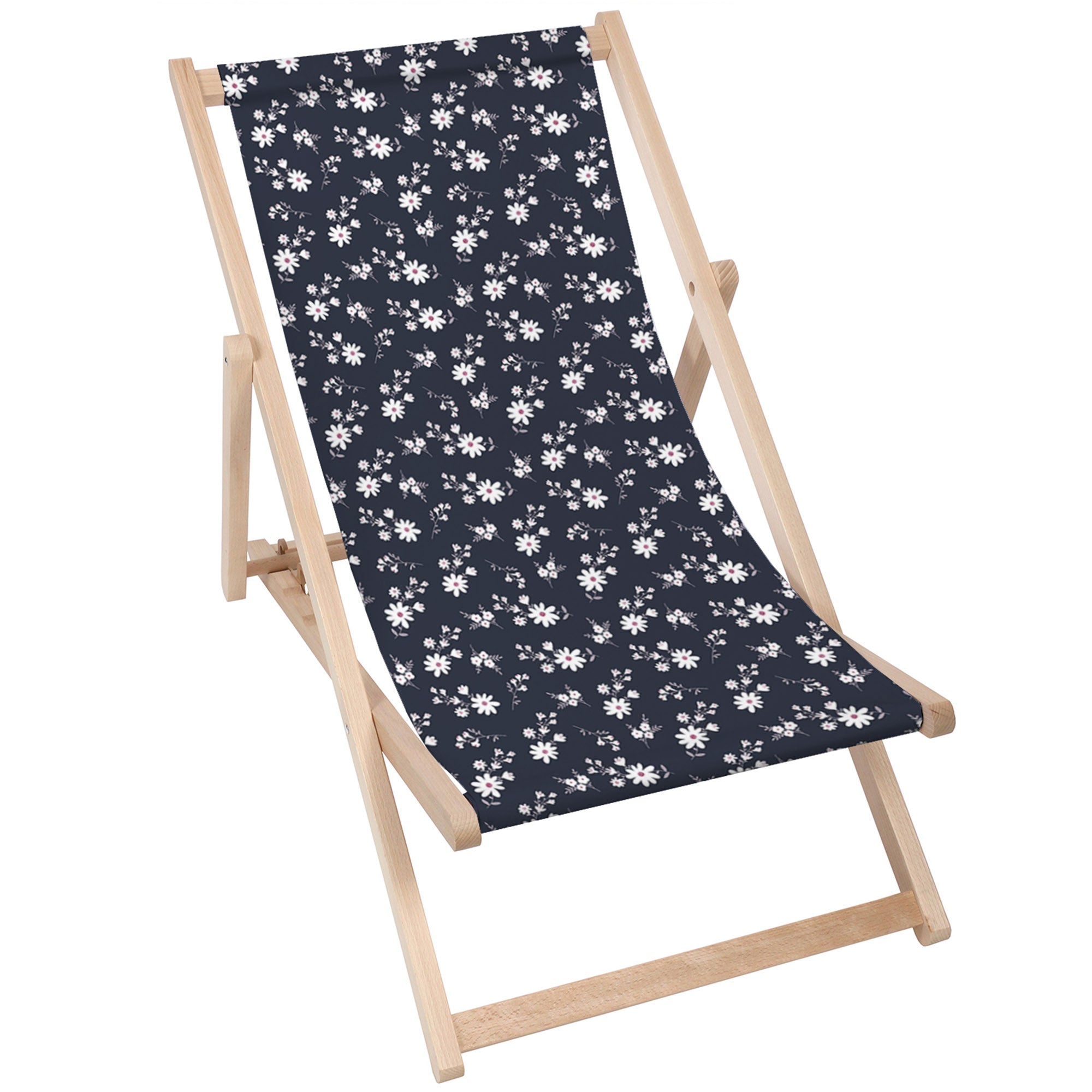 Wooden Deck Chair Small Flowers on Dark-M