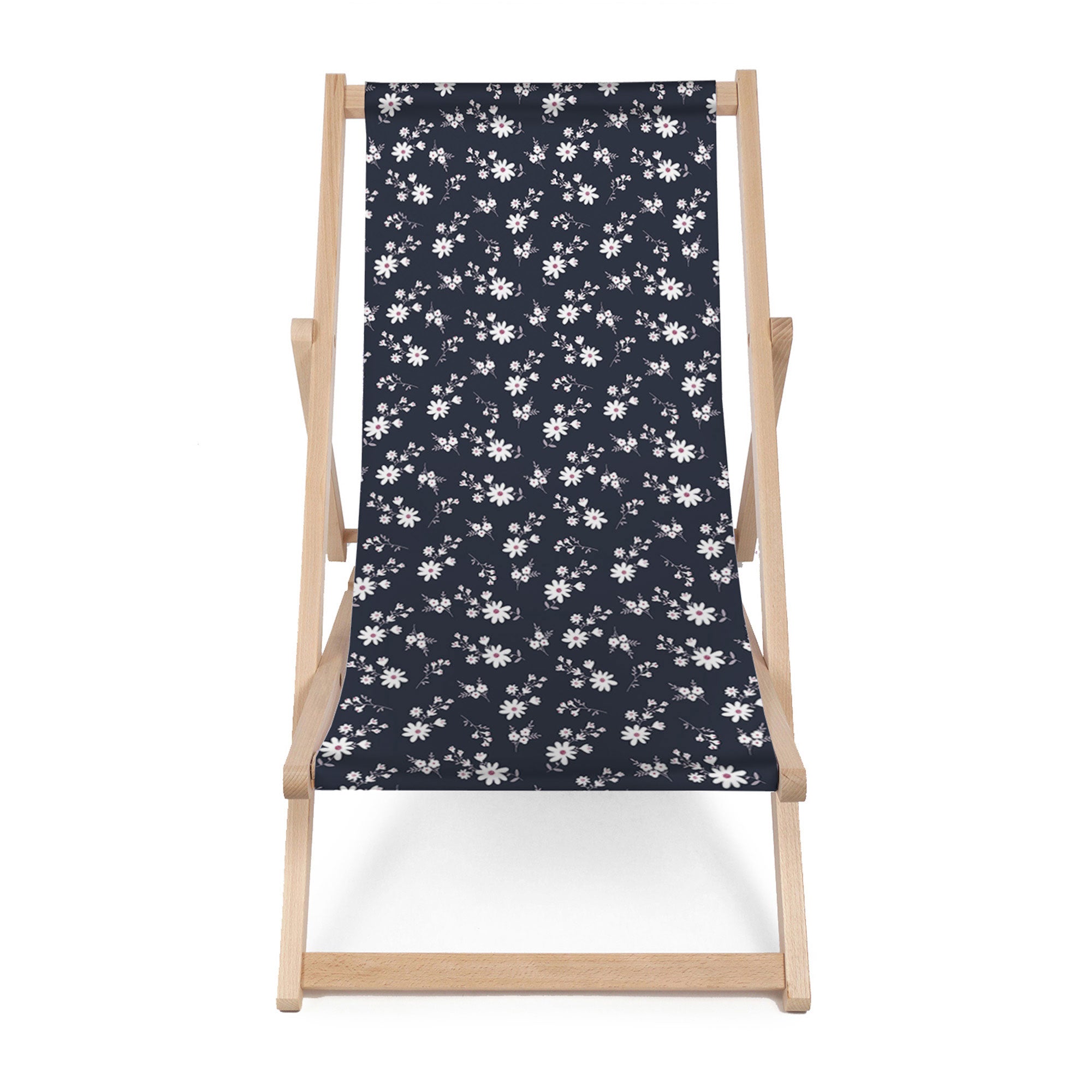 Wooden Deck Chair Small Flowers on Dark-M