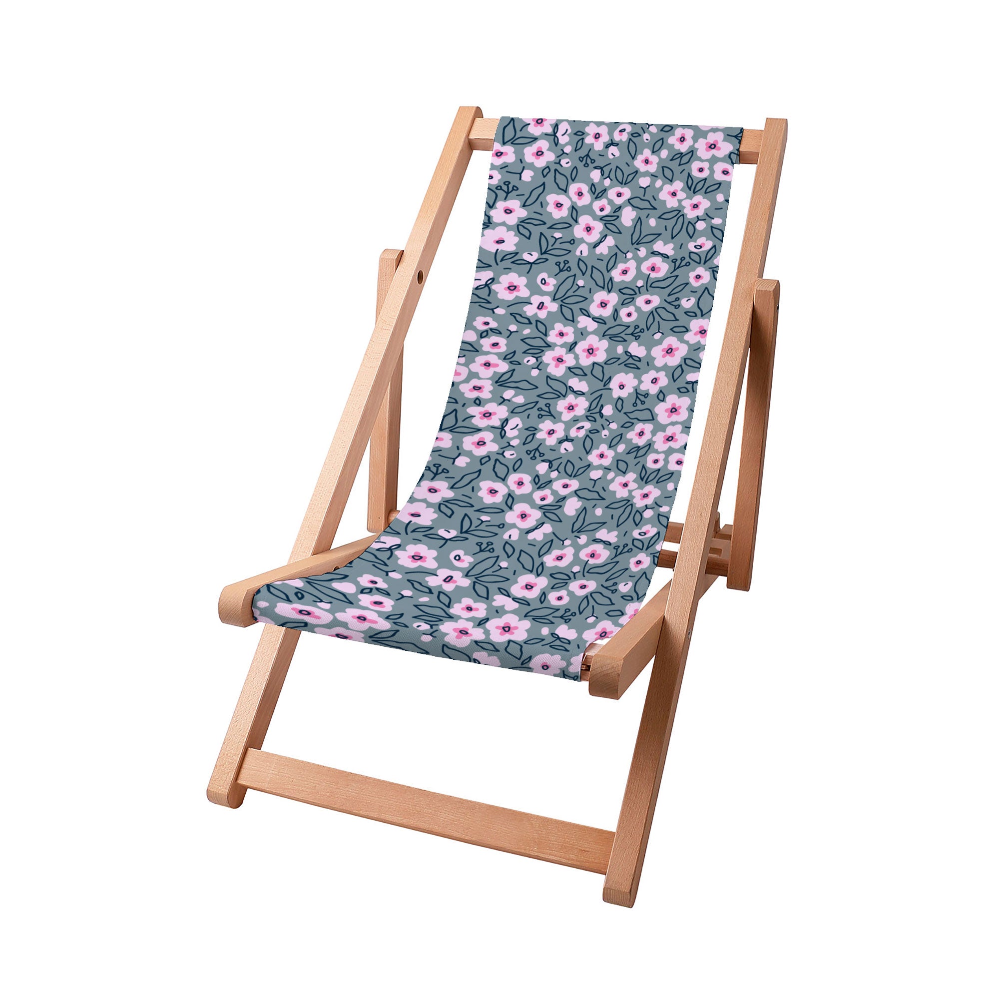 Wooden Deck Chair Abstract Small Pink Flowers