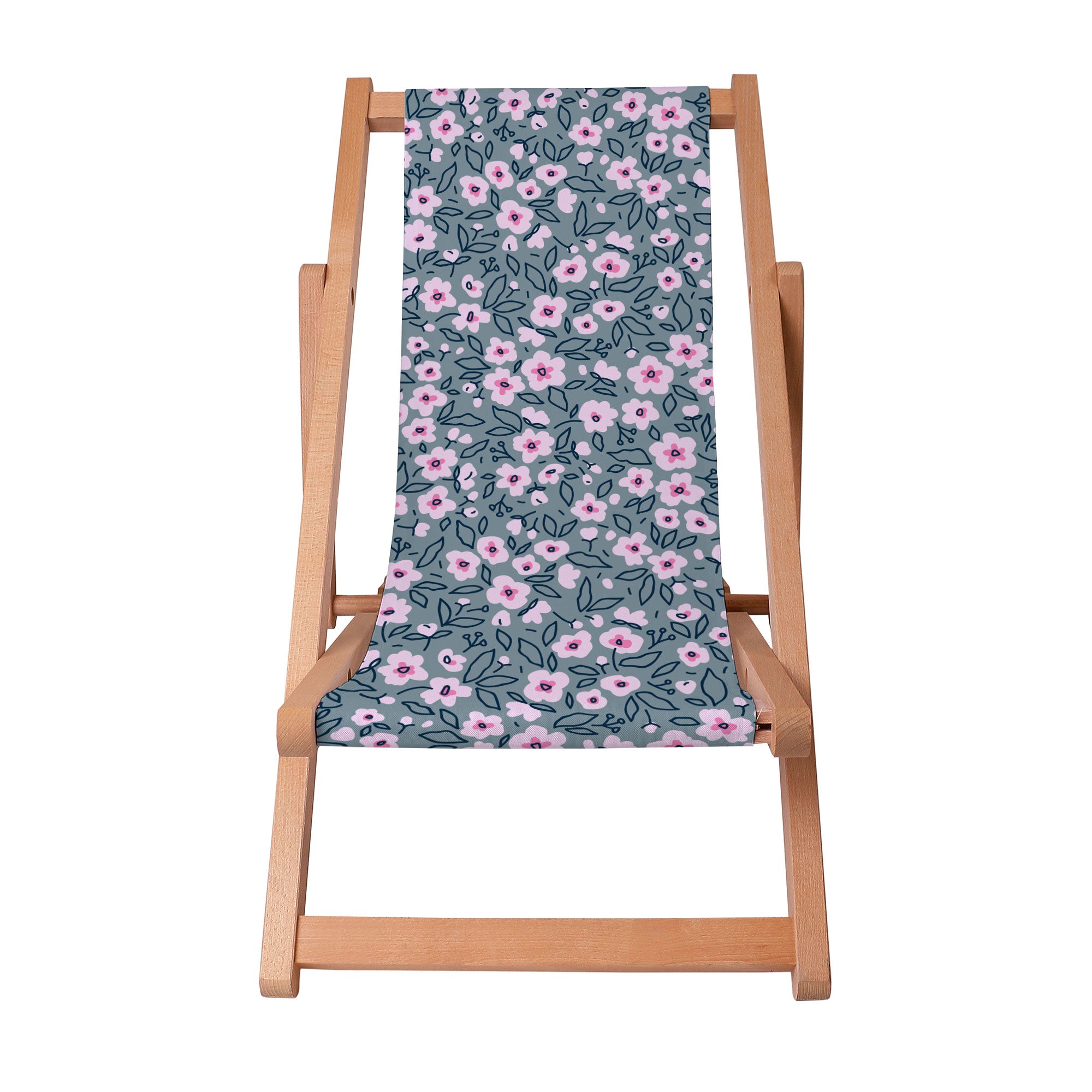 Wooden Deck Chair Abstract Small Pink Flowers