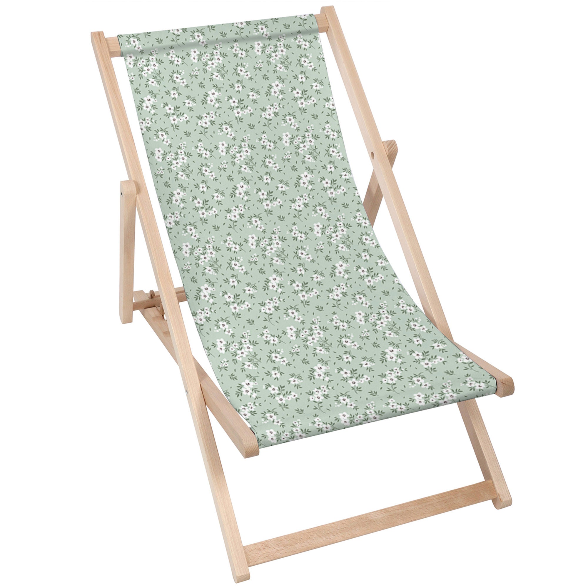 Wooden Deck Chair Tiny White Flowers Meadow-M