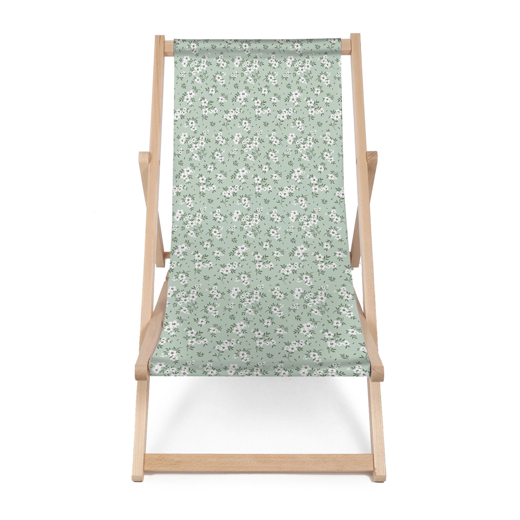 Wooden Deck Chair Tiny White Flowers Meadow-M