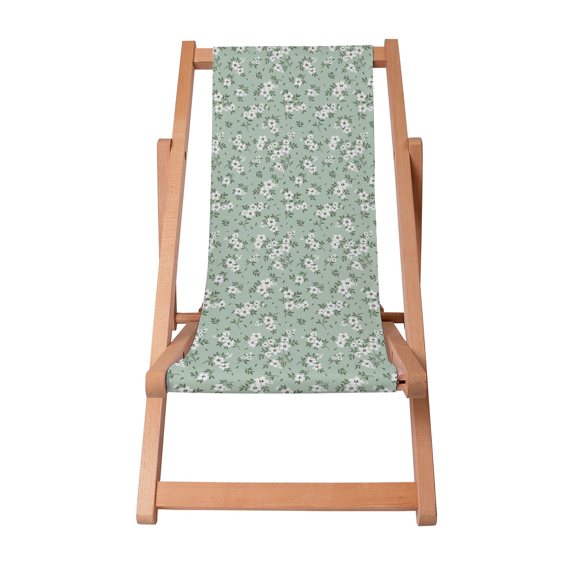 Wooden Deck Chair Tiny White Flowers Meadow-S