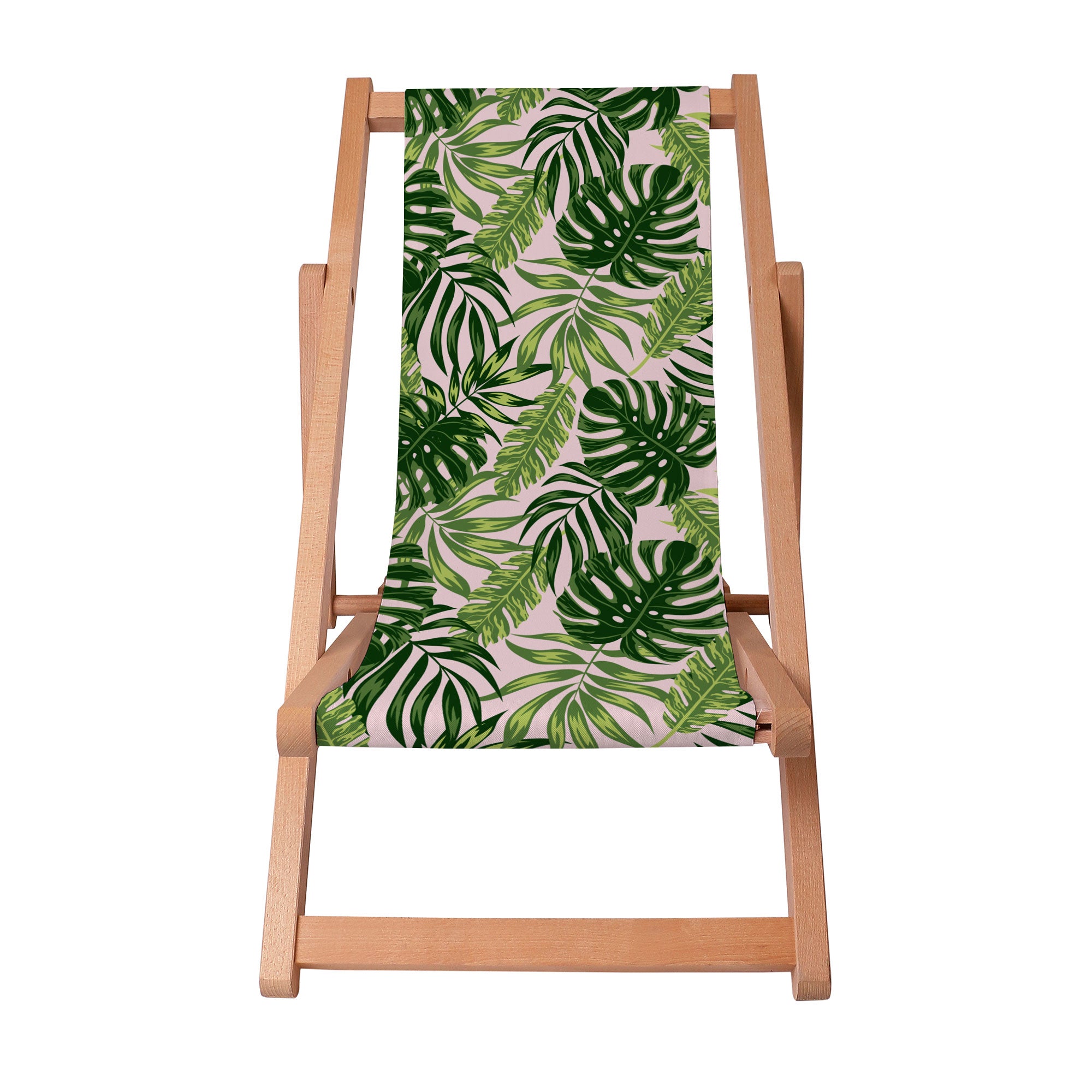 Wooden Deck Chair Tropical Jungle Leaves