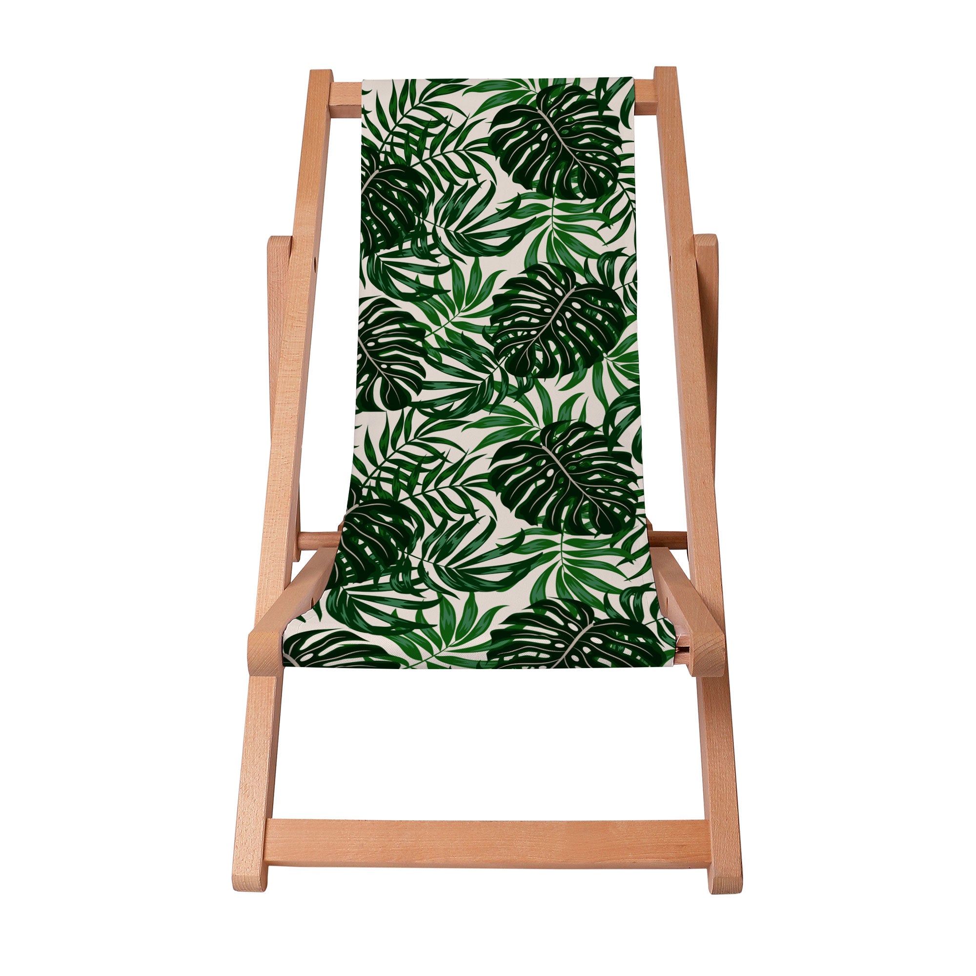 Wooden Deck Chair Tropical Leaves Pattern-S