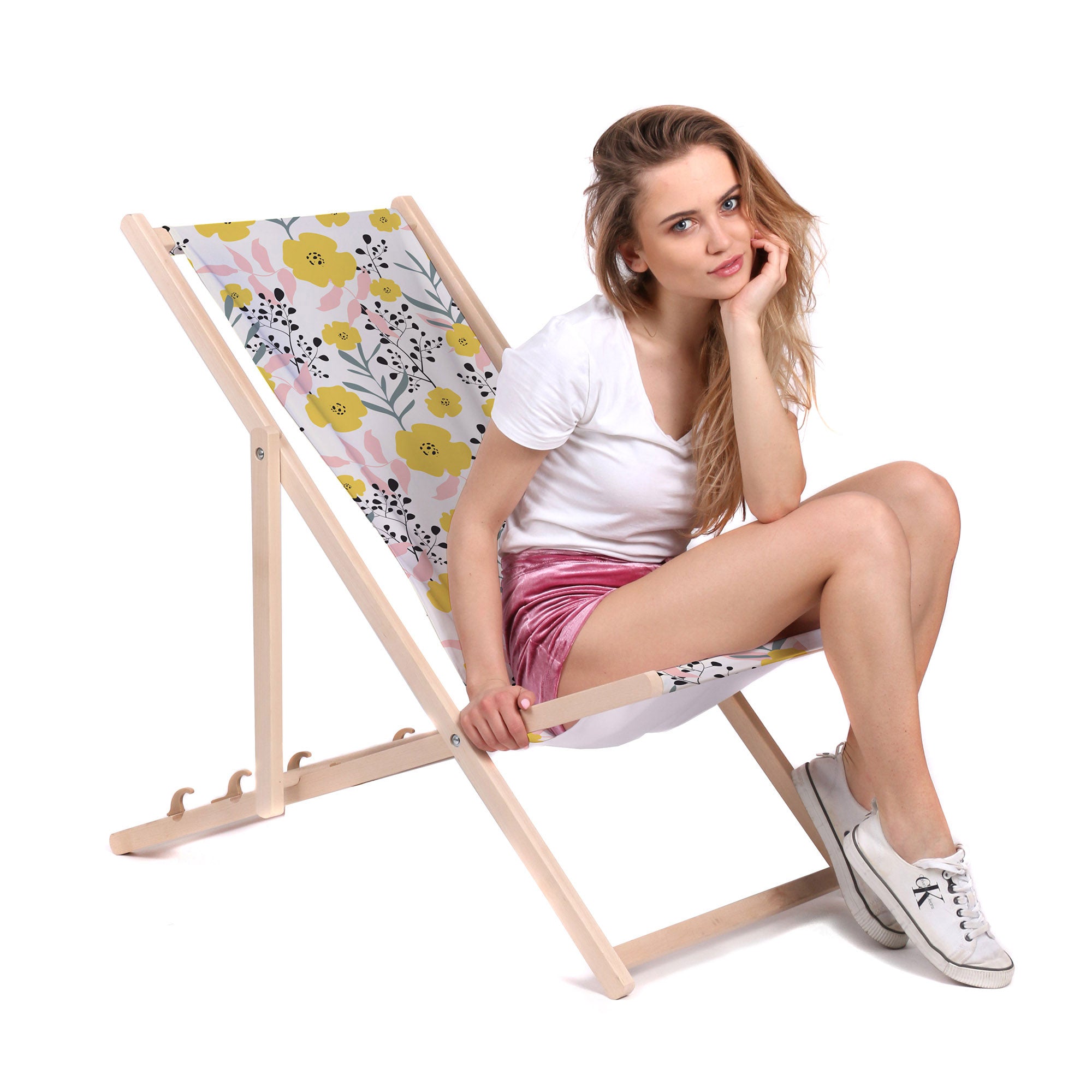 Wooden deck chair Yellow Daffodil-M