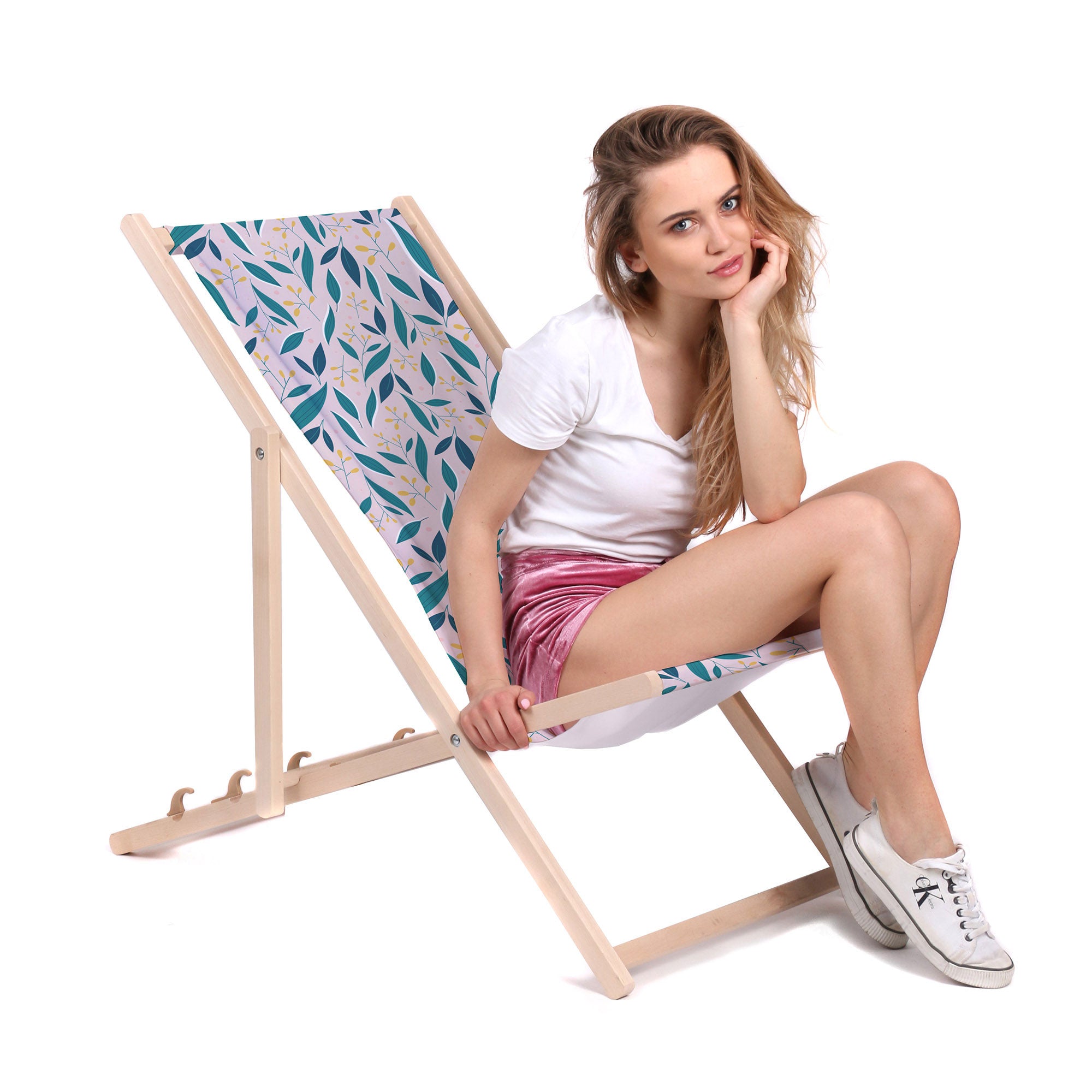 Wooden deck chair Yellow Forest Flowers-M
