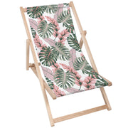 Wooden Deck Chair Tropical Pink and Green Leaves-M