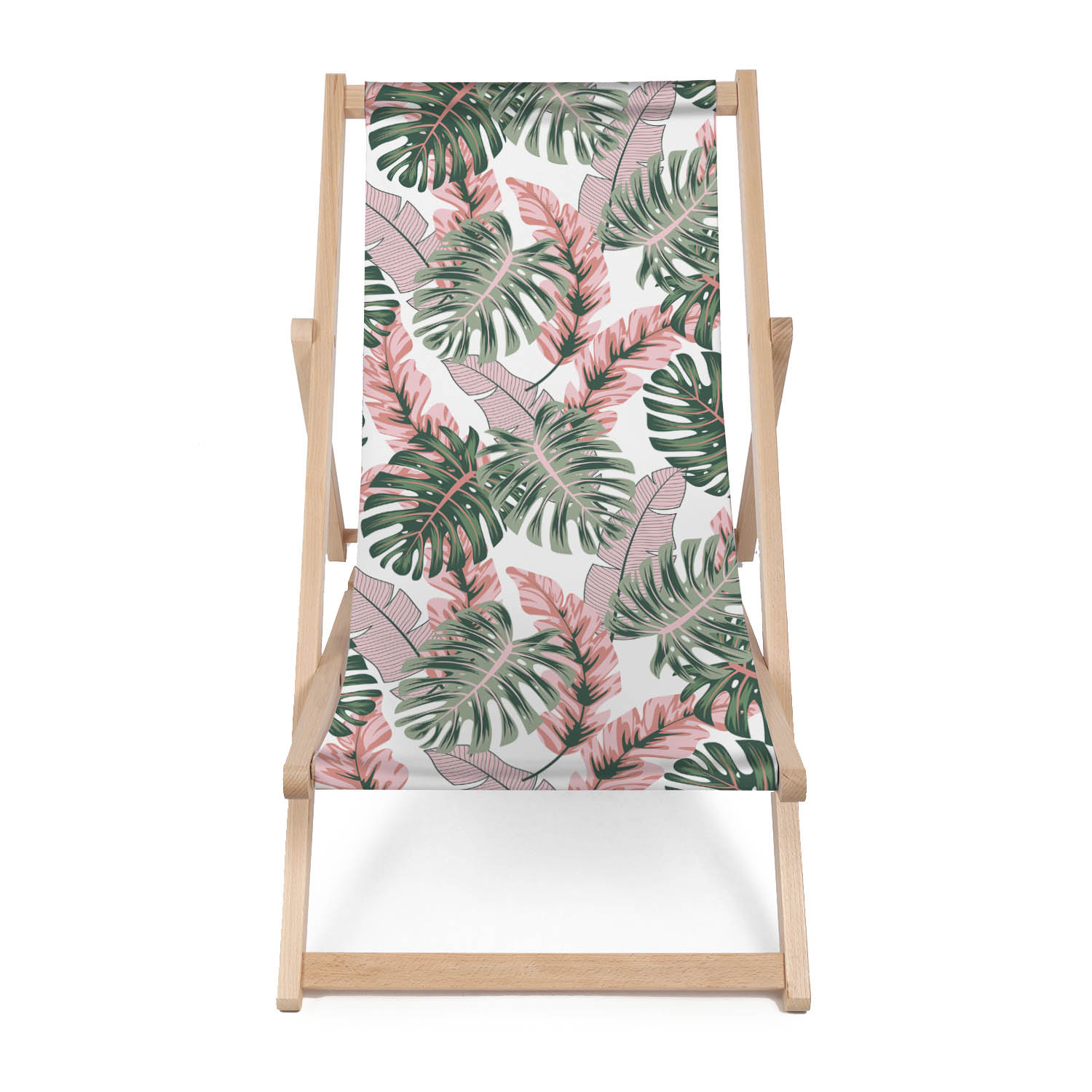 Wooden Deck Chair Tropical Pink and Green Leaves-M