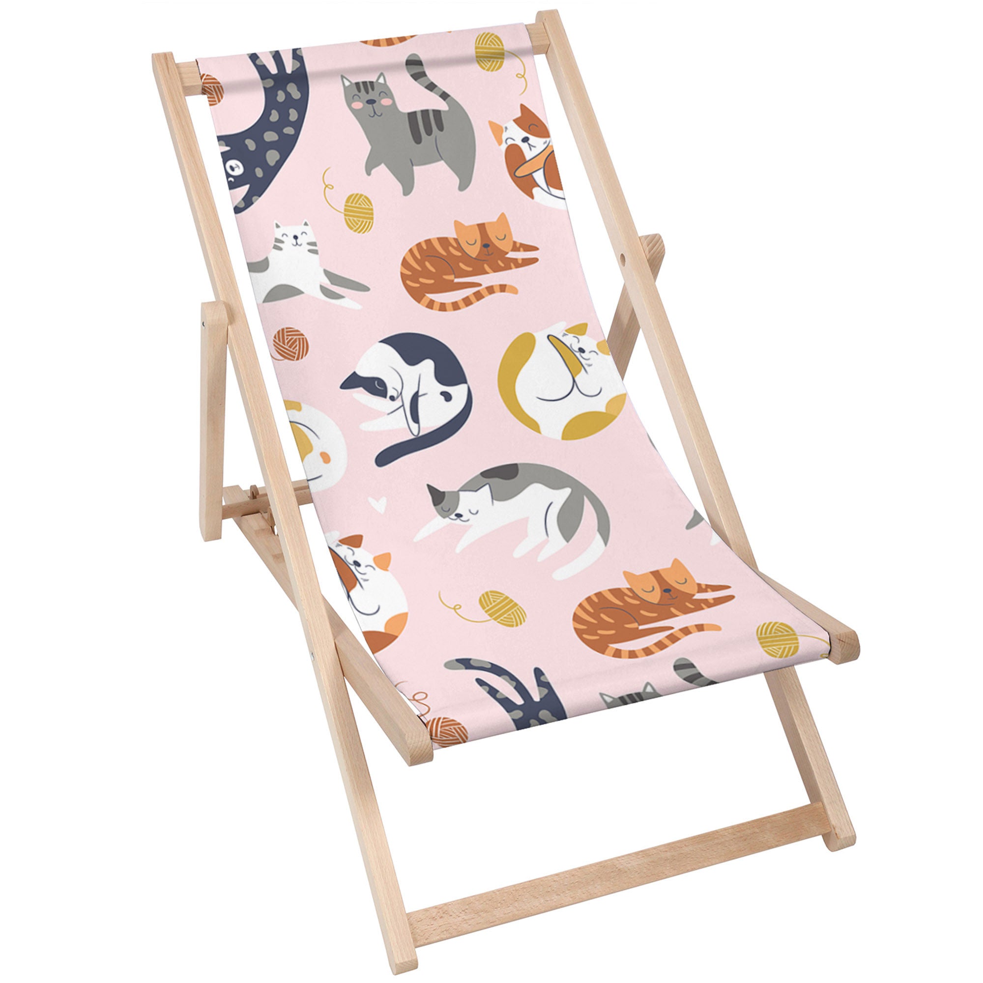 Wooden Deck Chair Pastel Cats-M