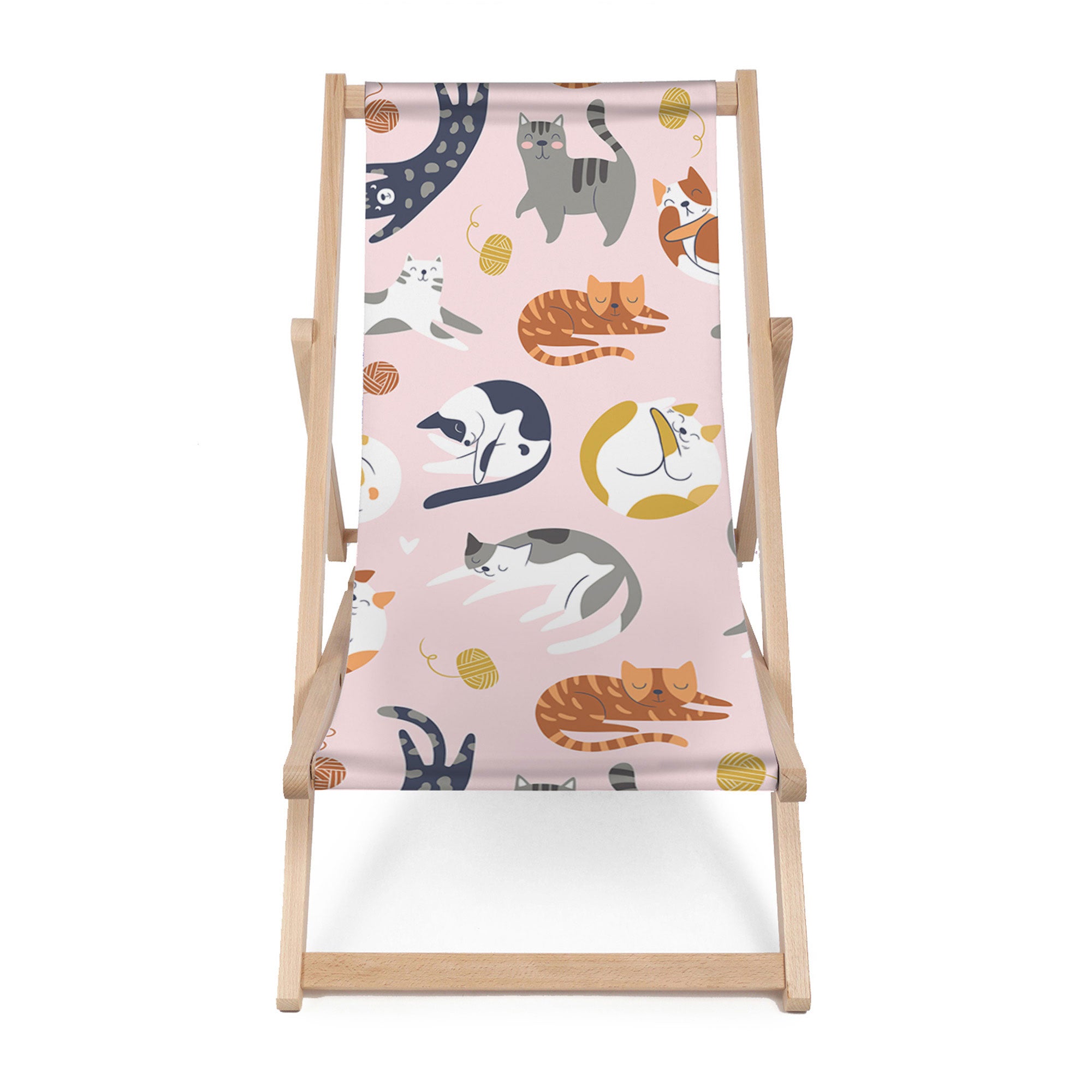 Wooden Deck Chair Pastel Cats-M