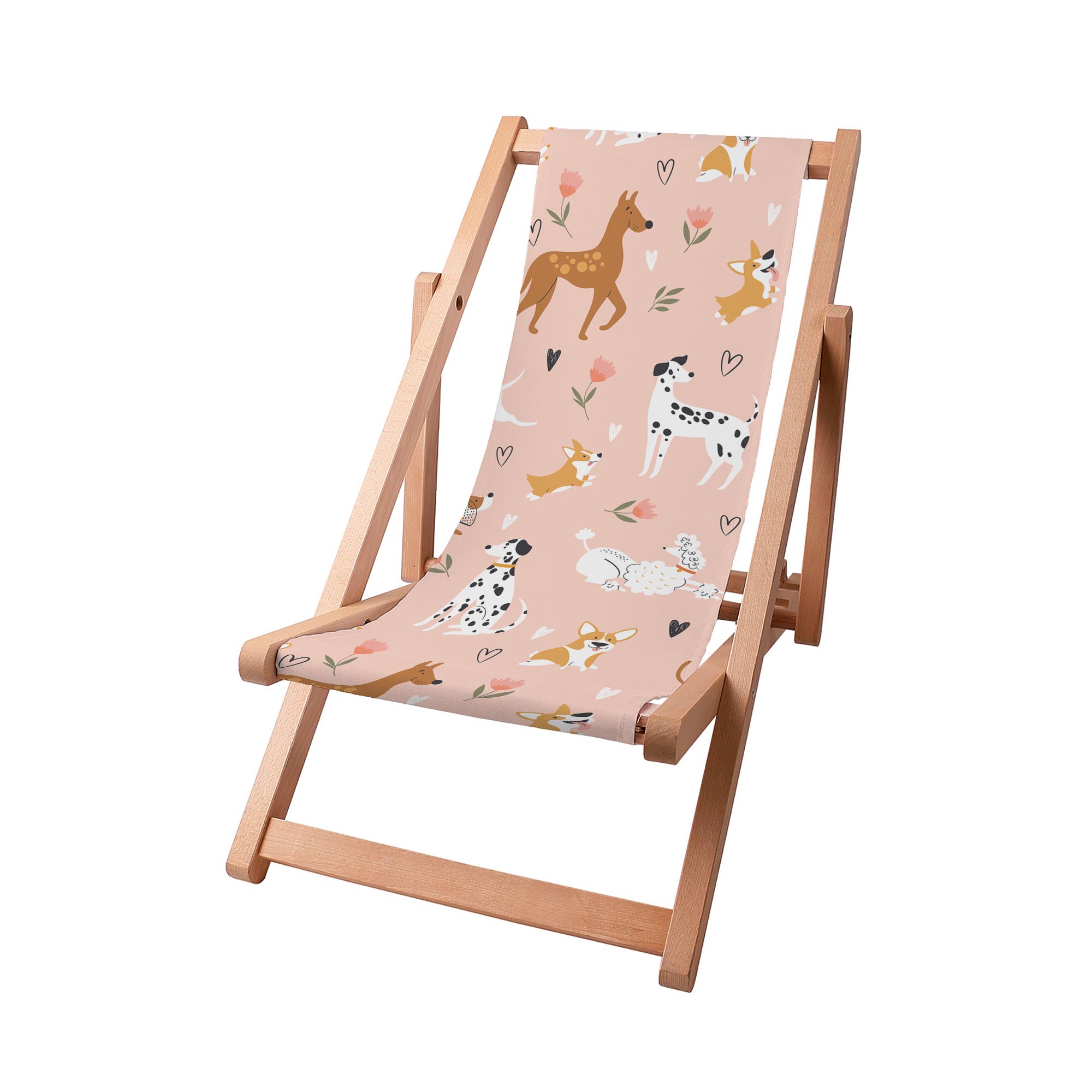Wooden Deck Chair Pink Cartoon Dogs