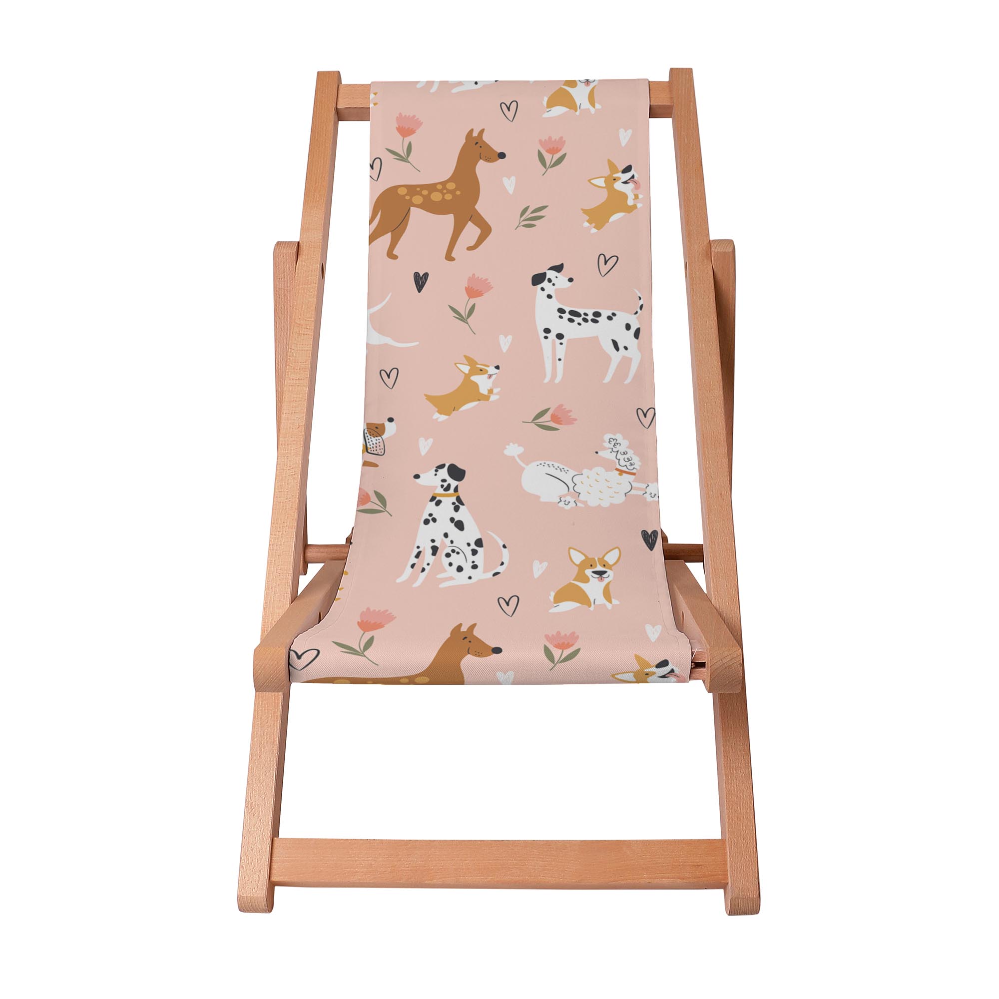 Wooden Deck Chair Pink Cartoon Dogs