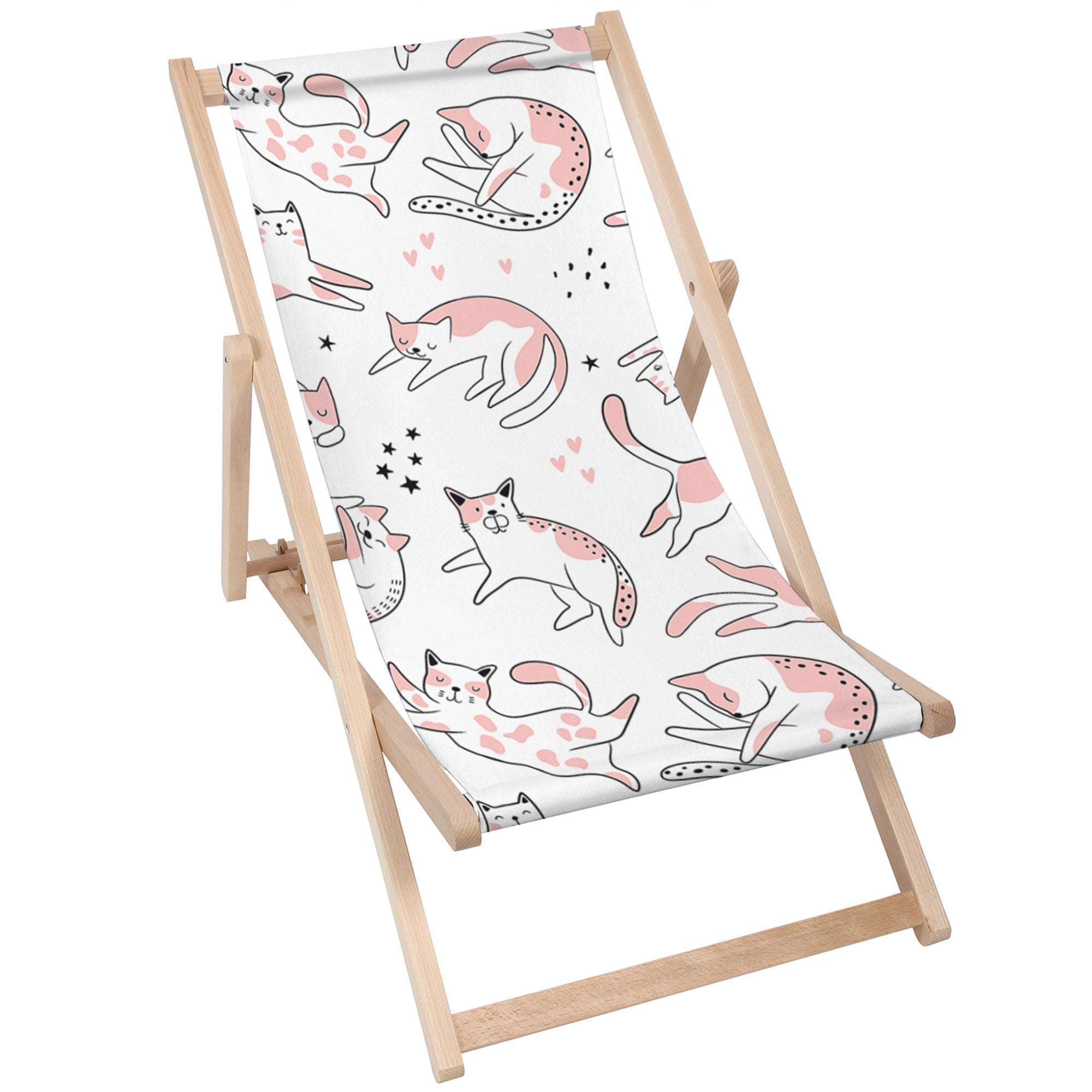 Wooden Deck Chair Pink Cats-M
