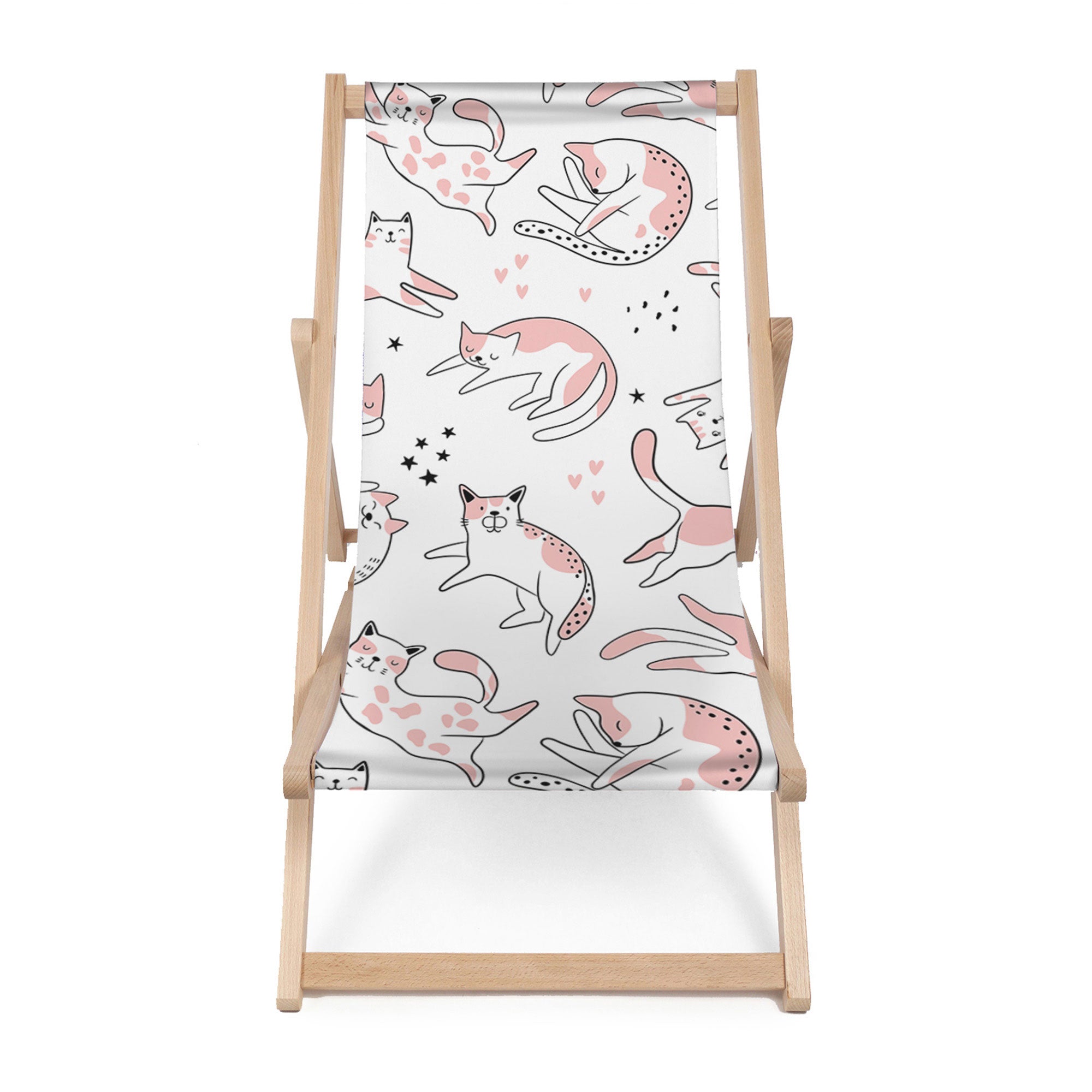 Wooden Deck Chair Pink Cats-M