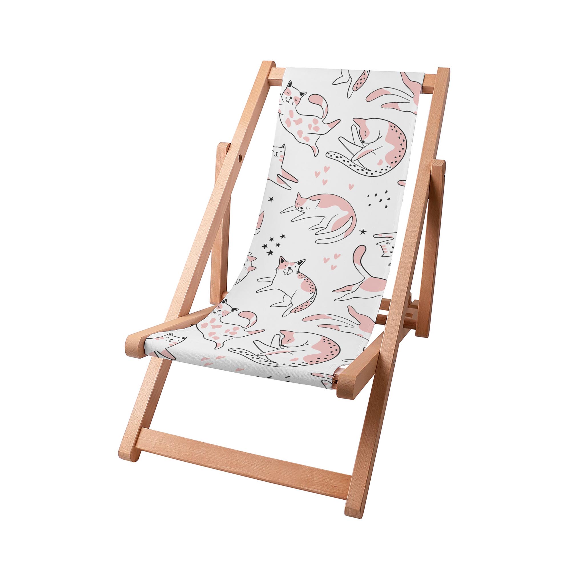 Wooden Deck Chair Pink Cats