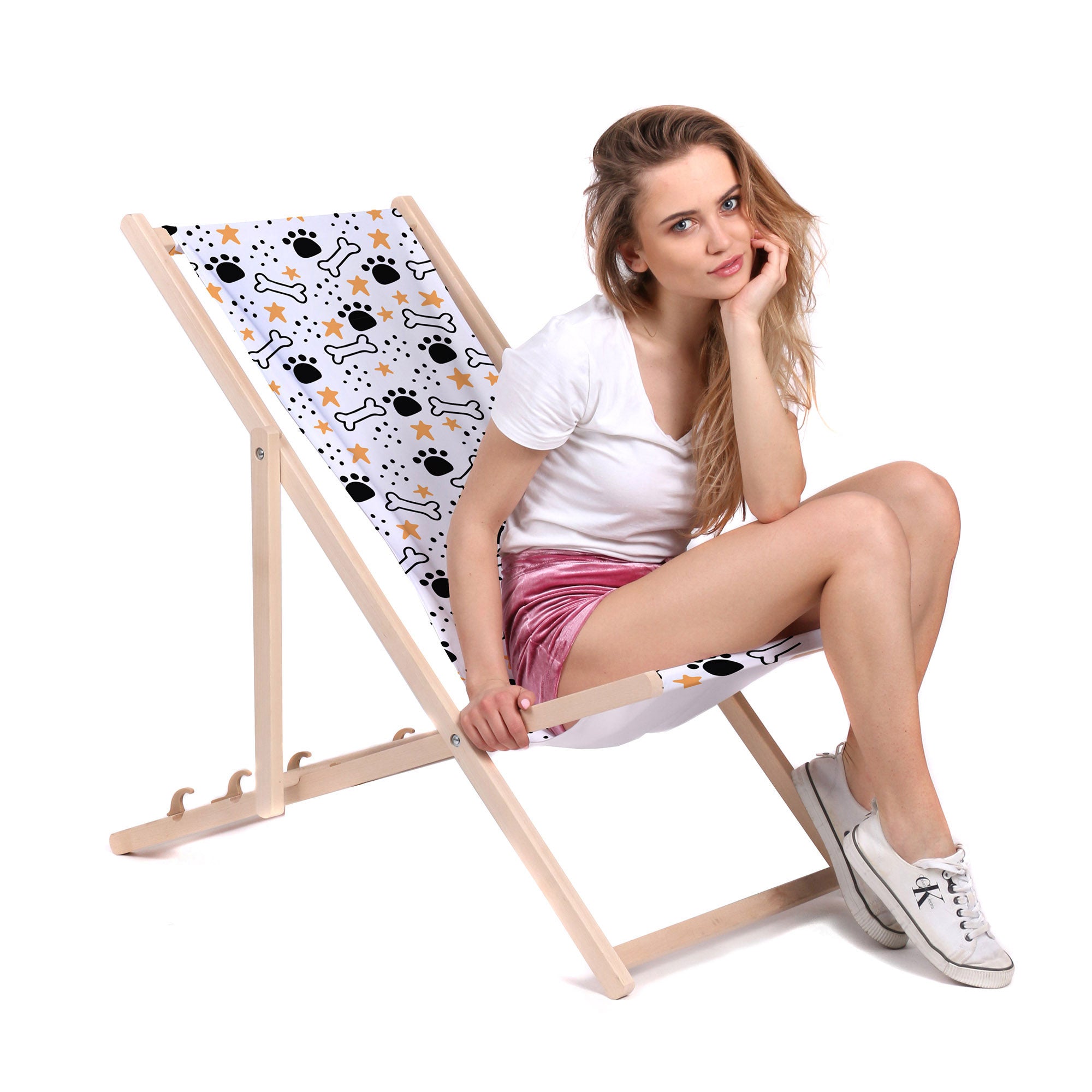Wooden Deck Chair Puppy Bones-M
