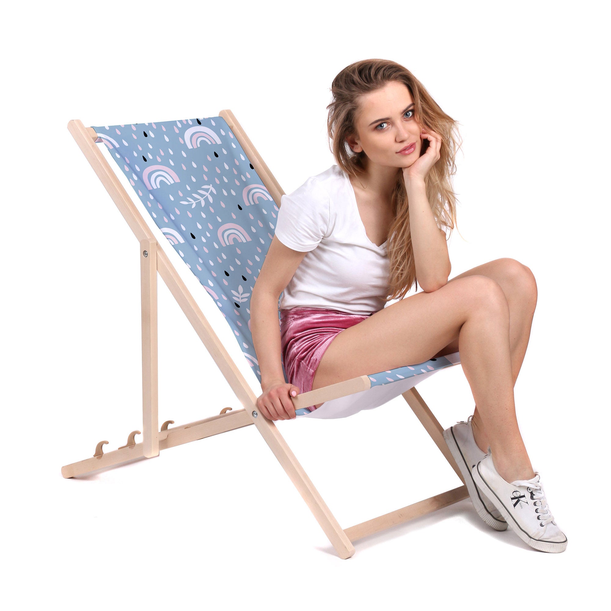 Wooden Deck Chair Rainbow And Raindrops-M