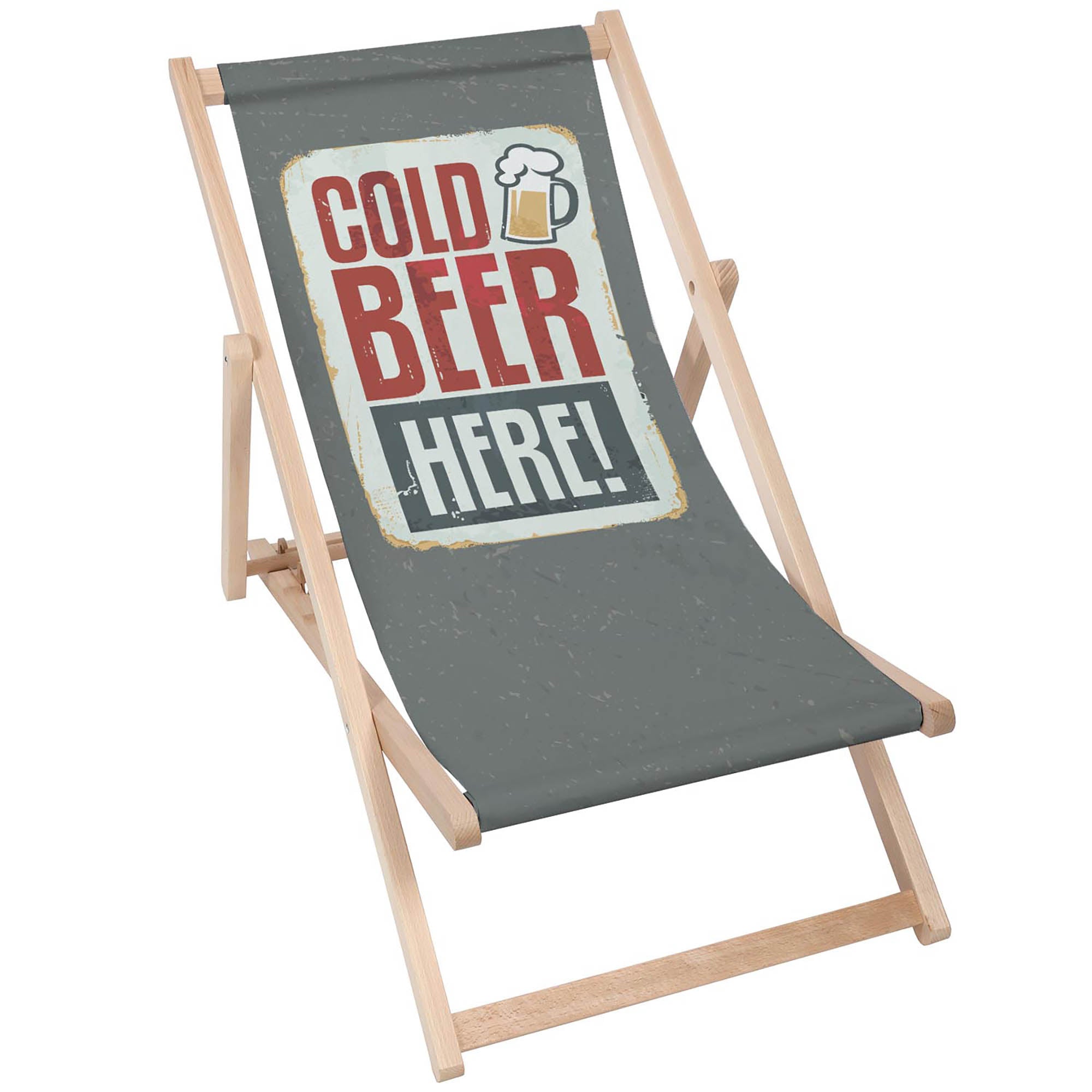 Wooden Deck Chair Cold Beer Here