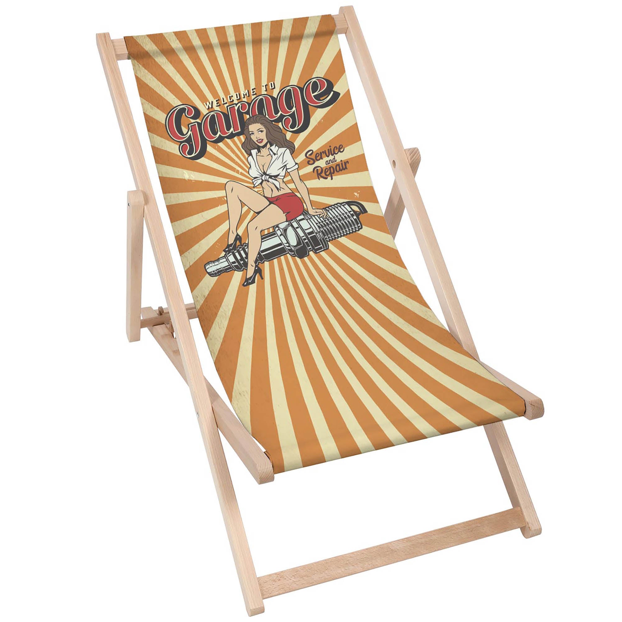 Wooden Deck Chair Garage Orange
