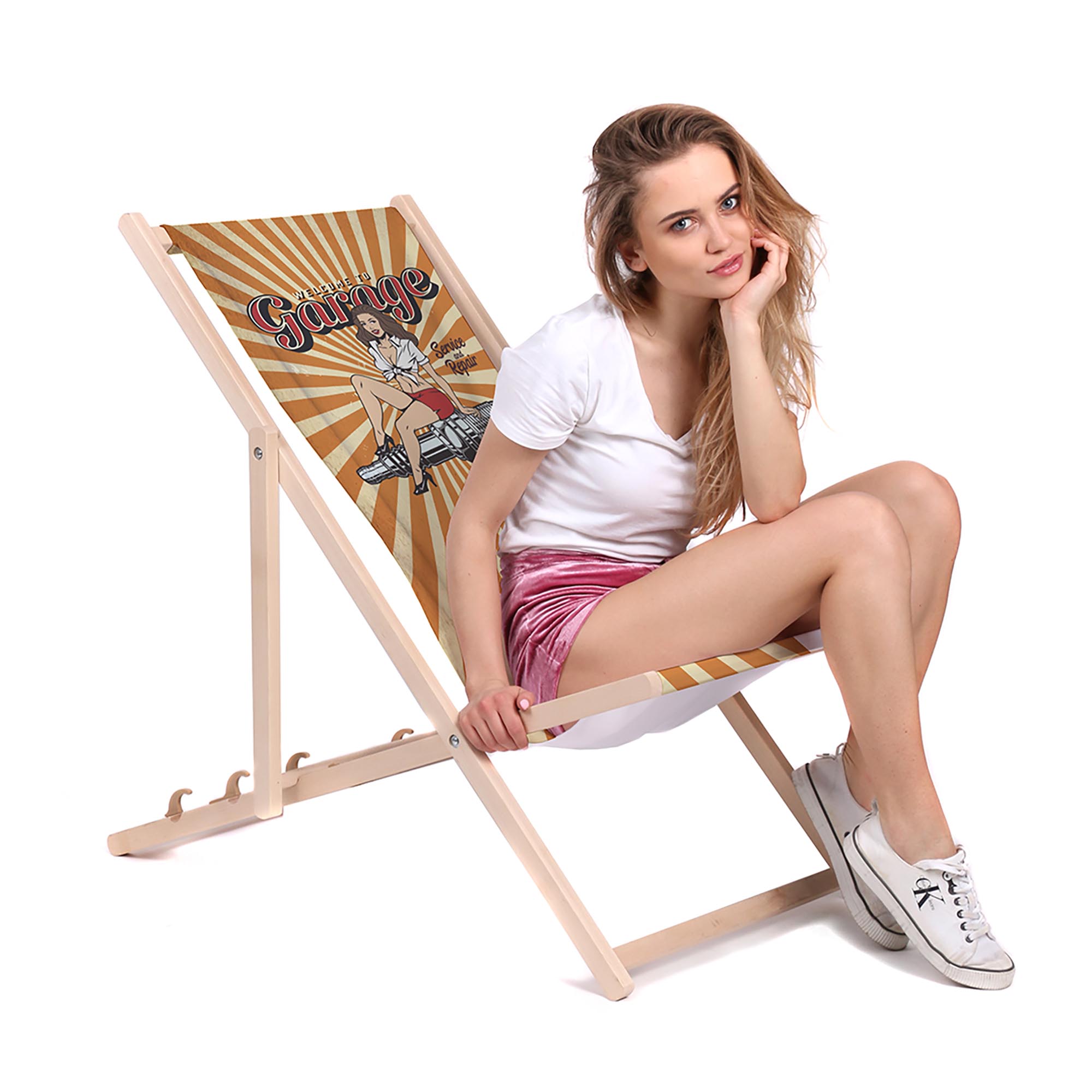 Wooden Deck Chair Garage Orange