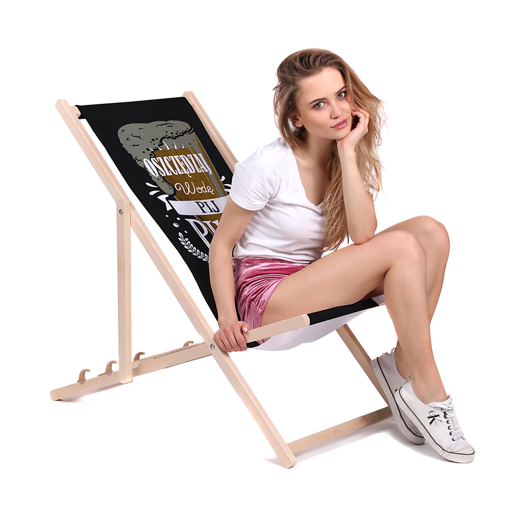 Wooden Deck Chair Save Water Drink Beer!