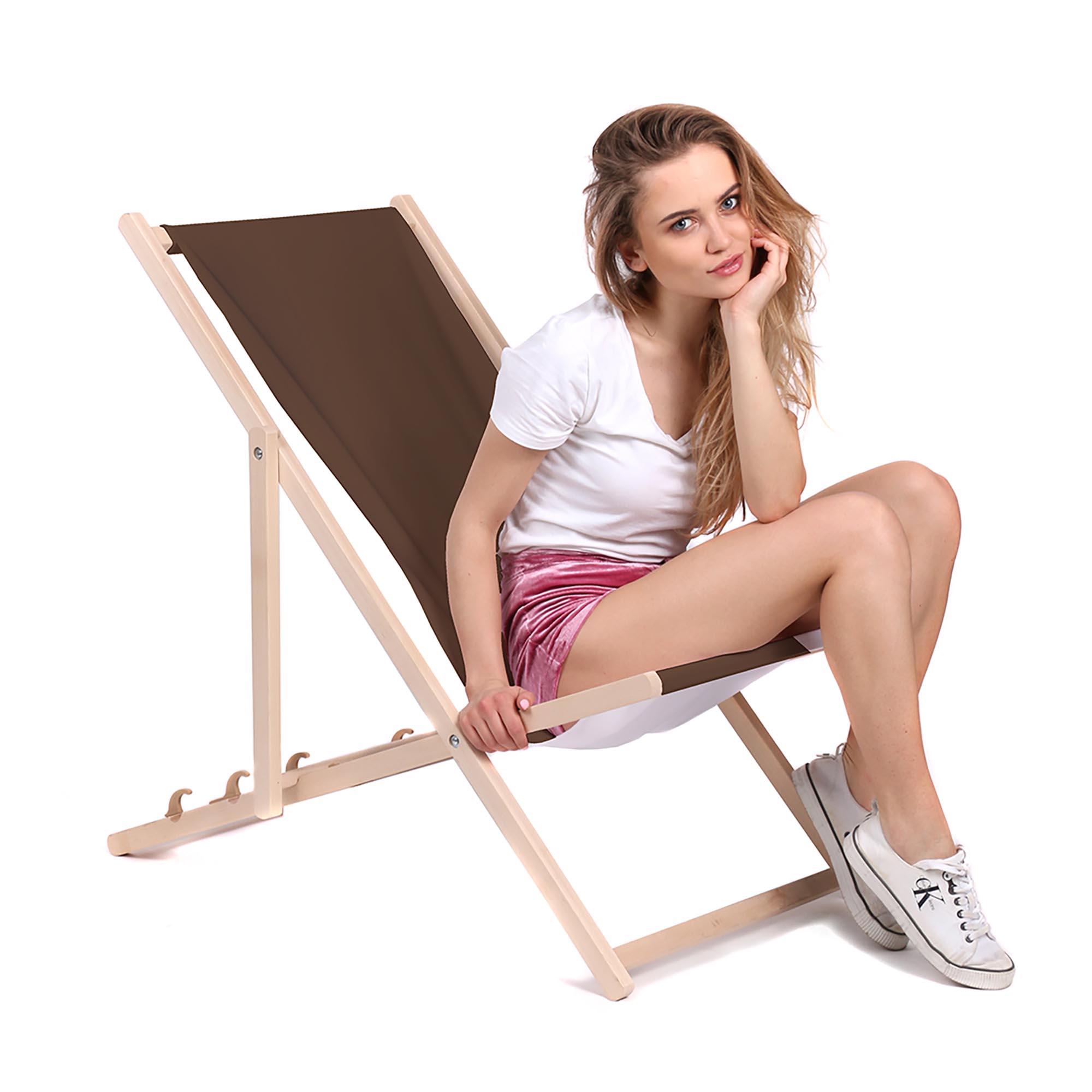 Wooden deck chair Basic-M-BROWN