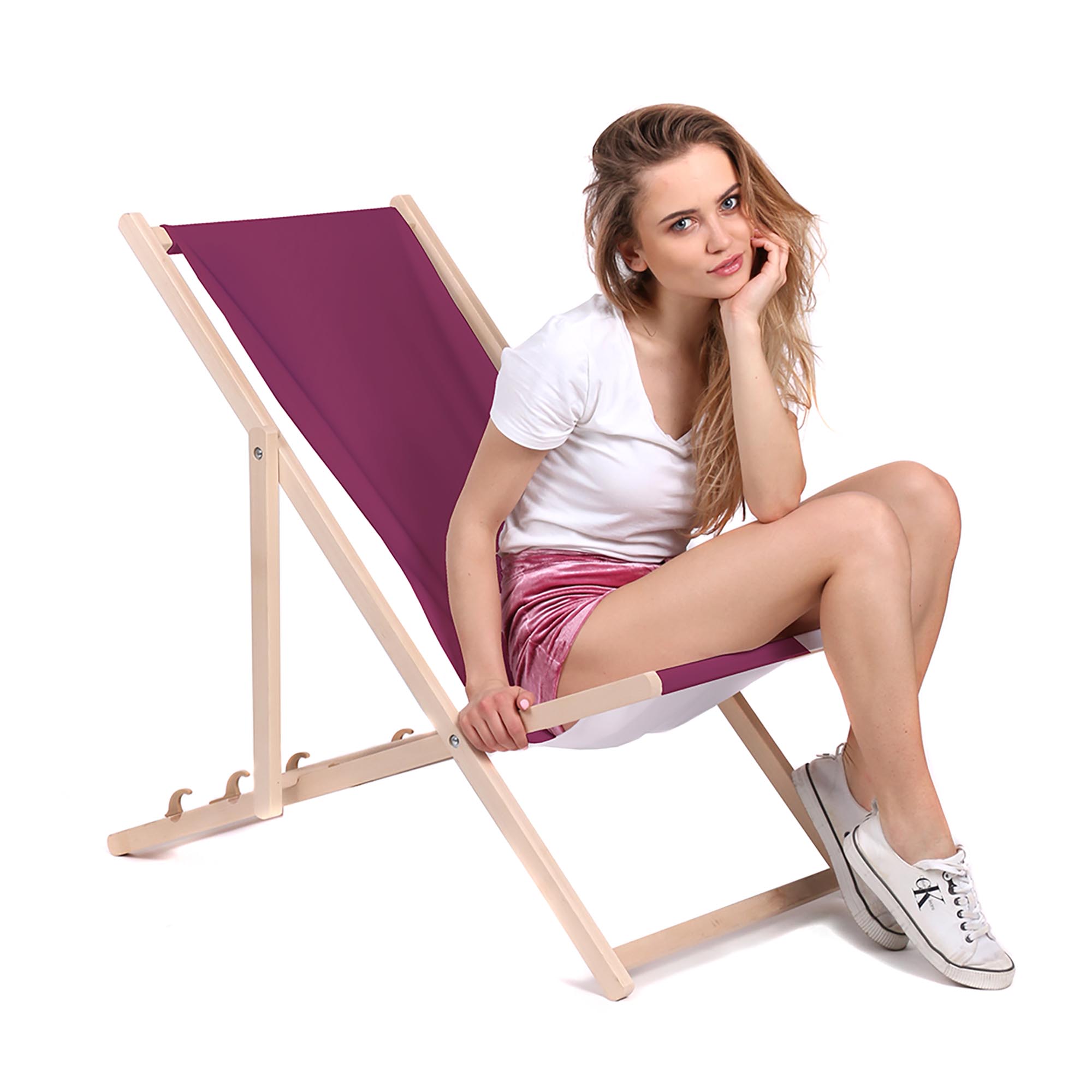 Wooden deck chair Basic-M-BURGUND