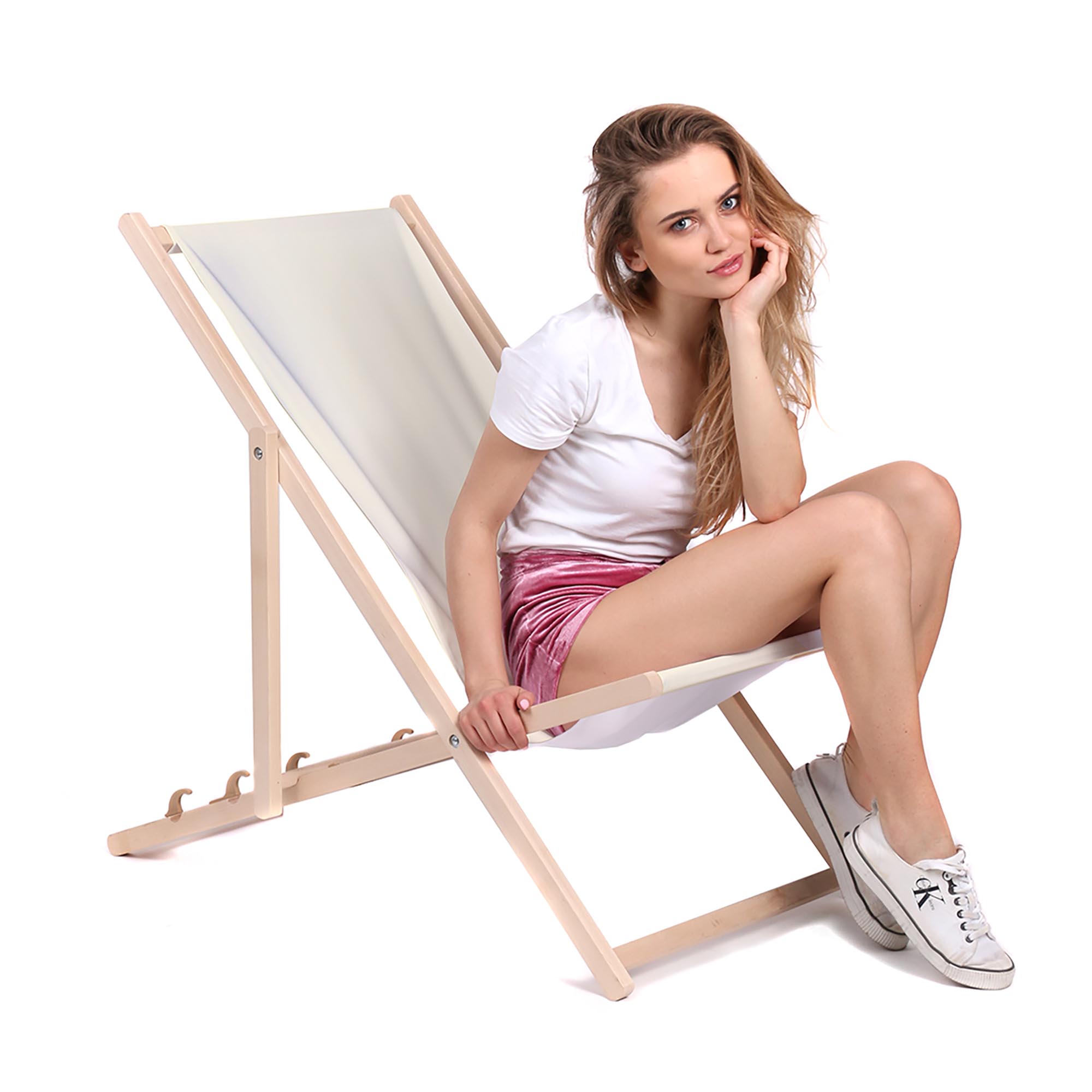 Wooden deck chair Basic-M-CREME