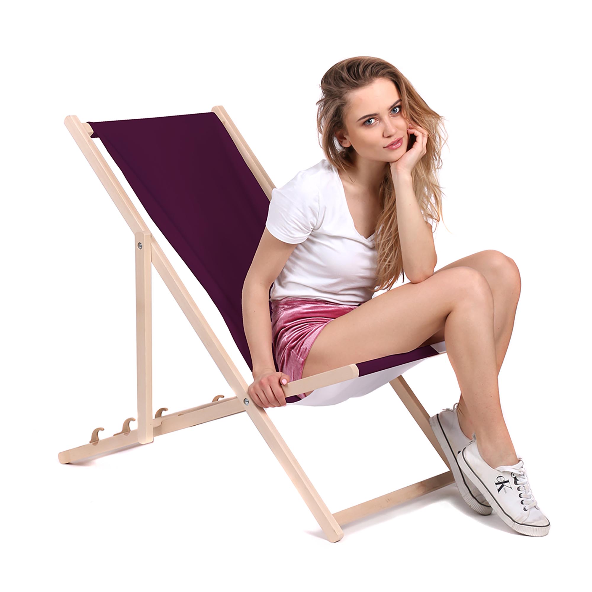 Wooden Deck Chair Basic-M-PLUM