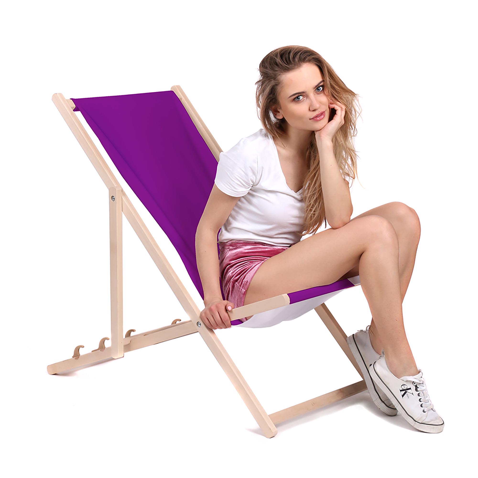 Wooden Deck Chair Basic-M-PURPLE
