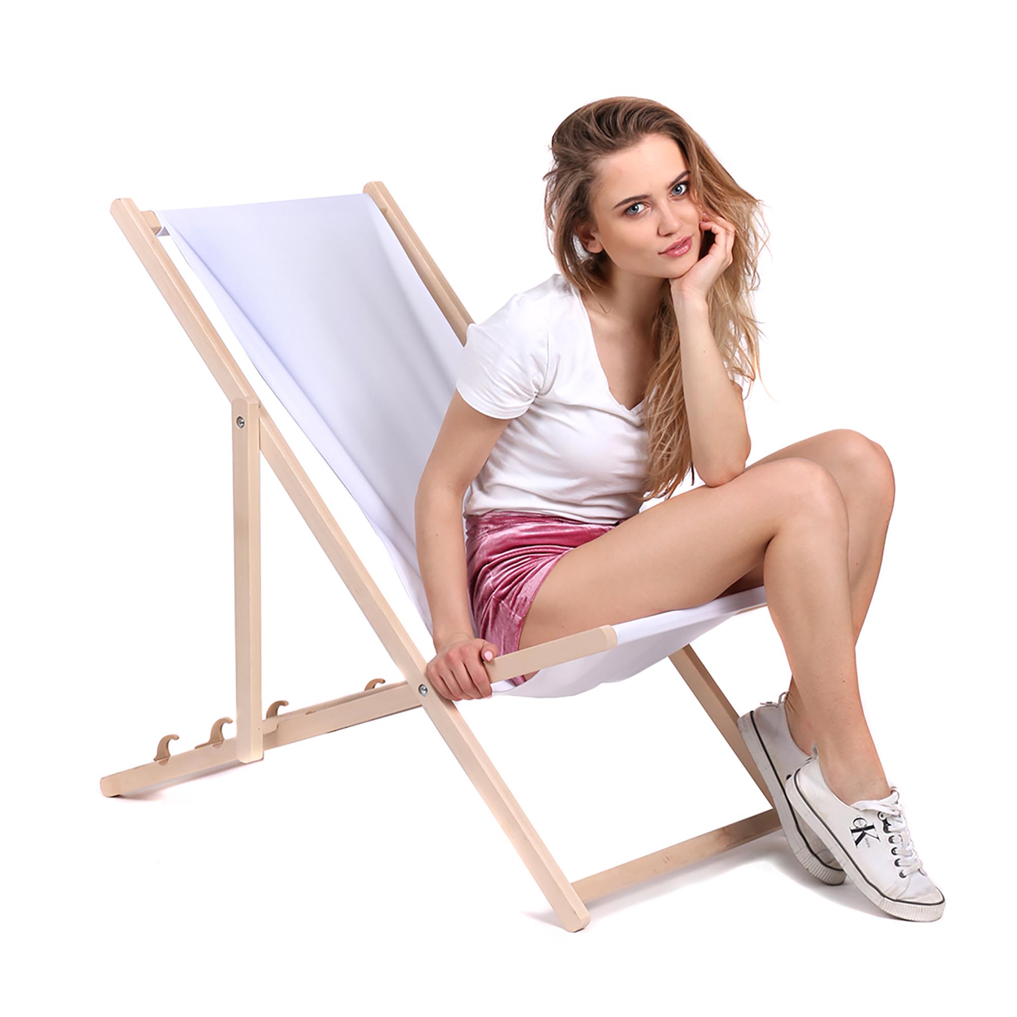 Wooden Deck Chair Basic-M-WHITE