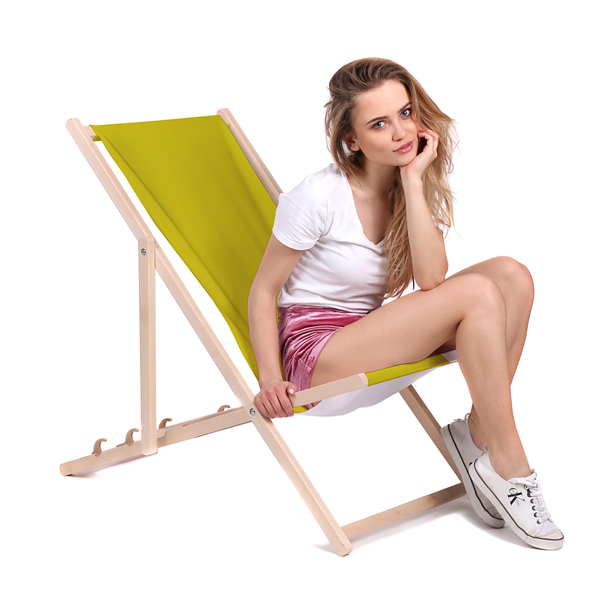 Wooden Deck Chair Basic-M-YELLOW