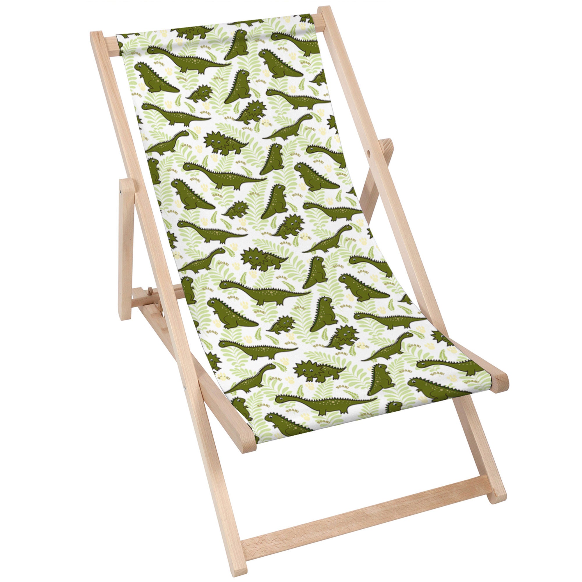 Wooden Deck Chair Green Dinosaurs-M