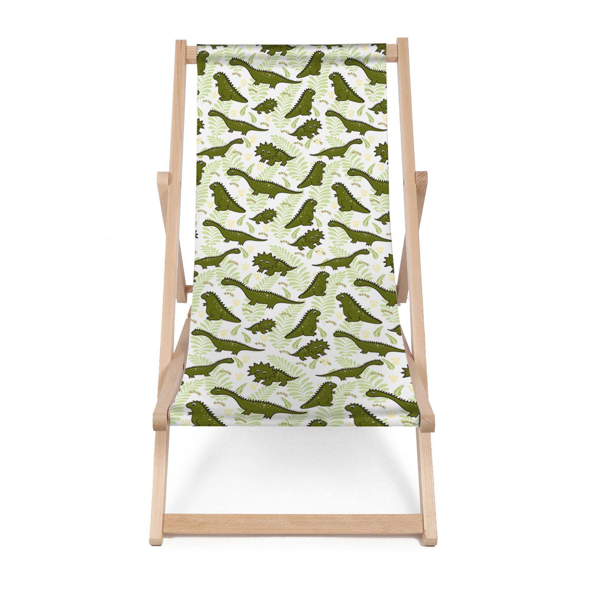 Wooden Deck Chair Green Dinosaurs-M