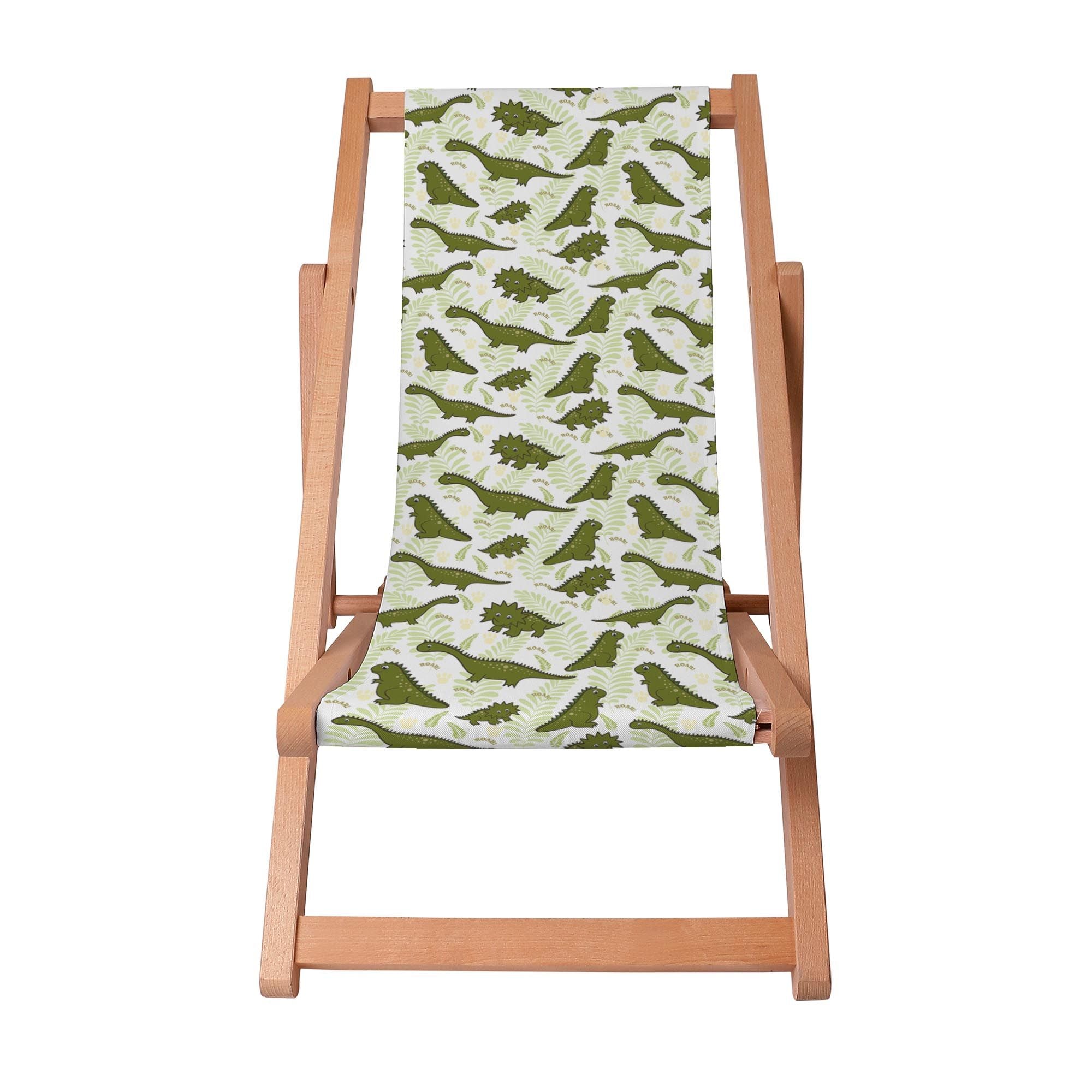 Wooden Deck Chair Green Dinosaurs-S