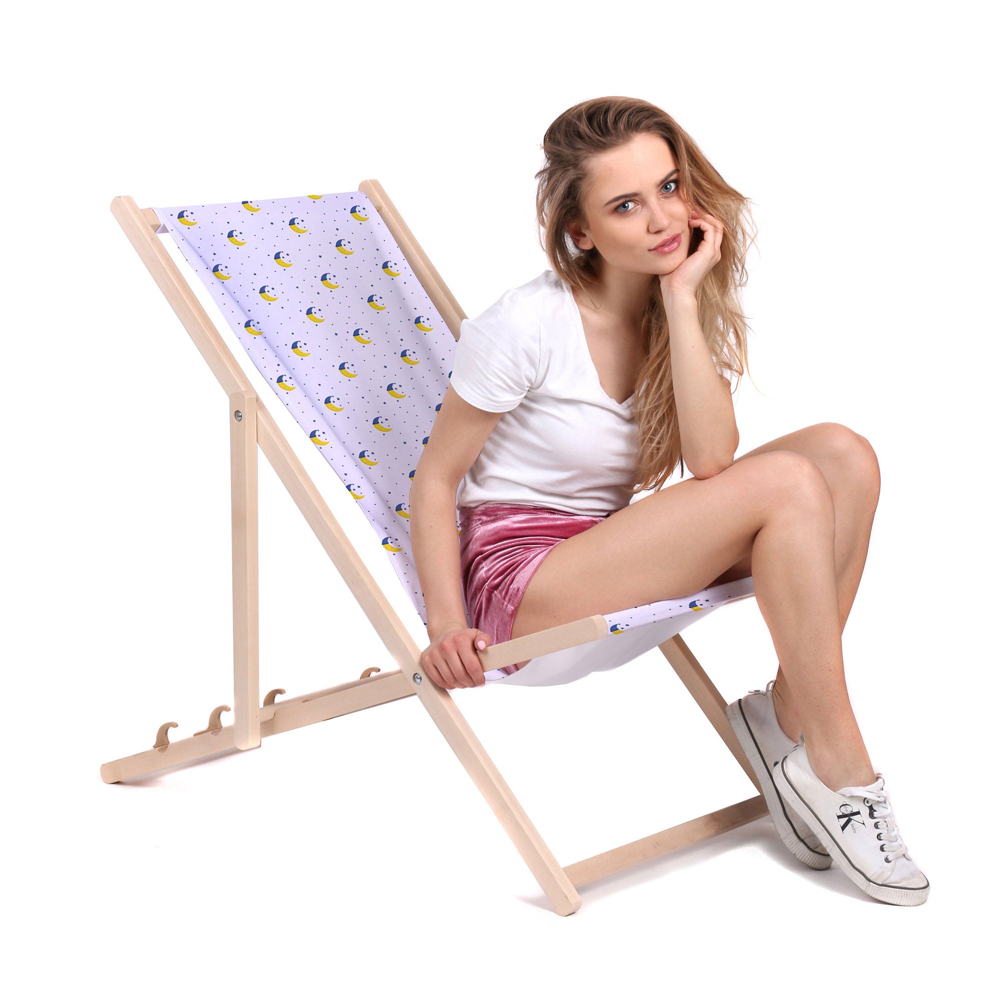 Wooden Deck Chair Moon and Stars-M