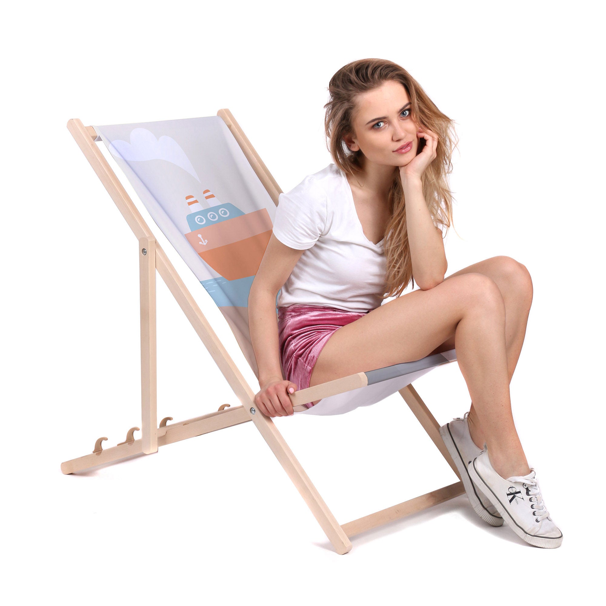 Wooden Deck Chair Orange Ship-M