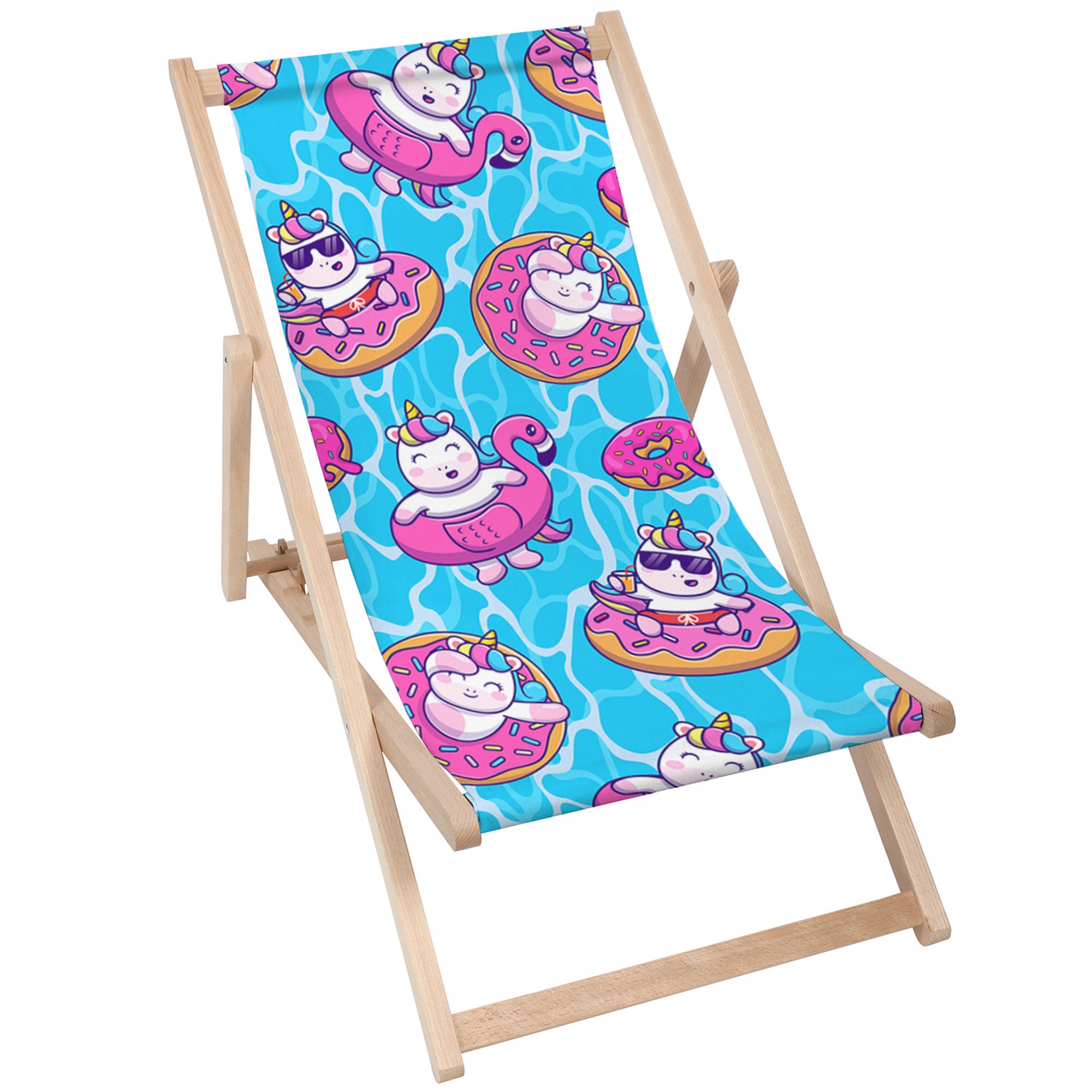 Wooden Deck Chair Swimming Unicorns-M