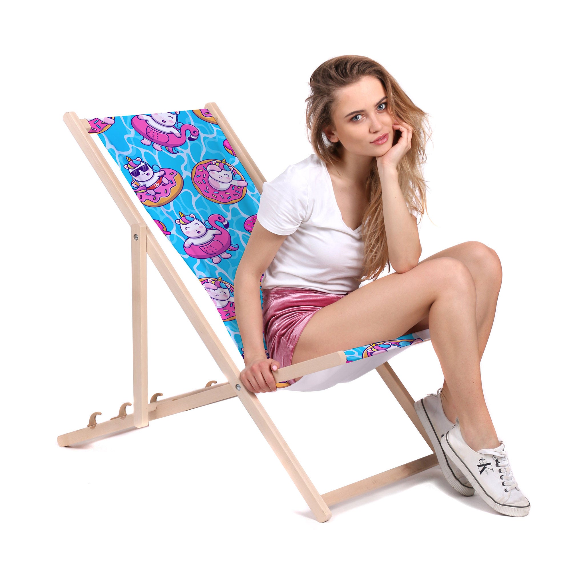 Wooden Deck Chair Swimming Unicorns-M
