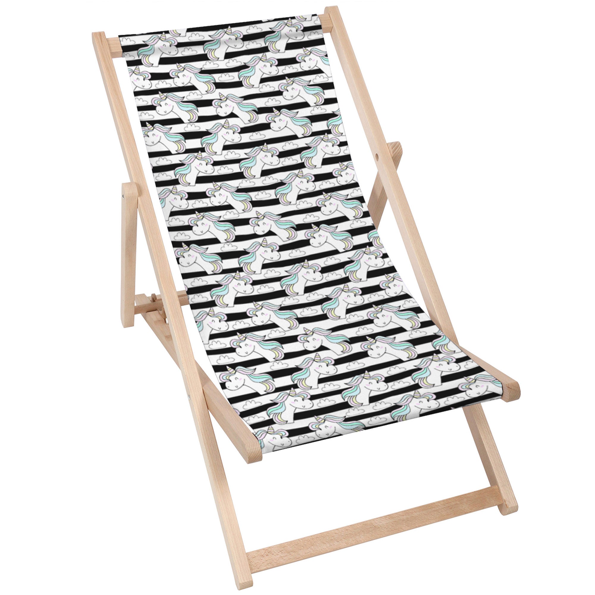 Wooden Deck Chair Unicorn Black Stripes-M
