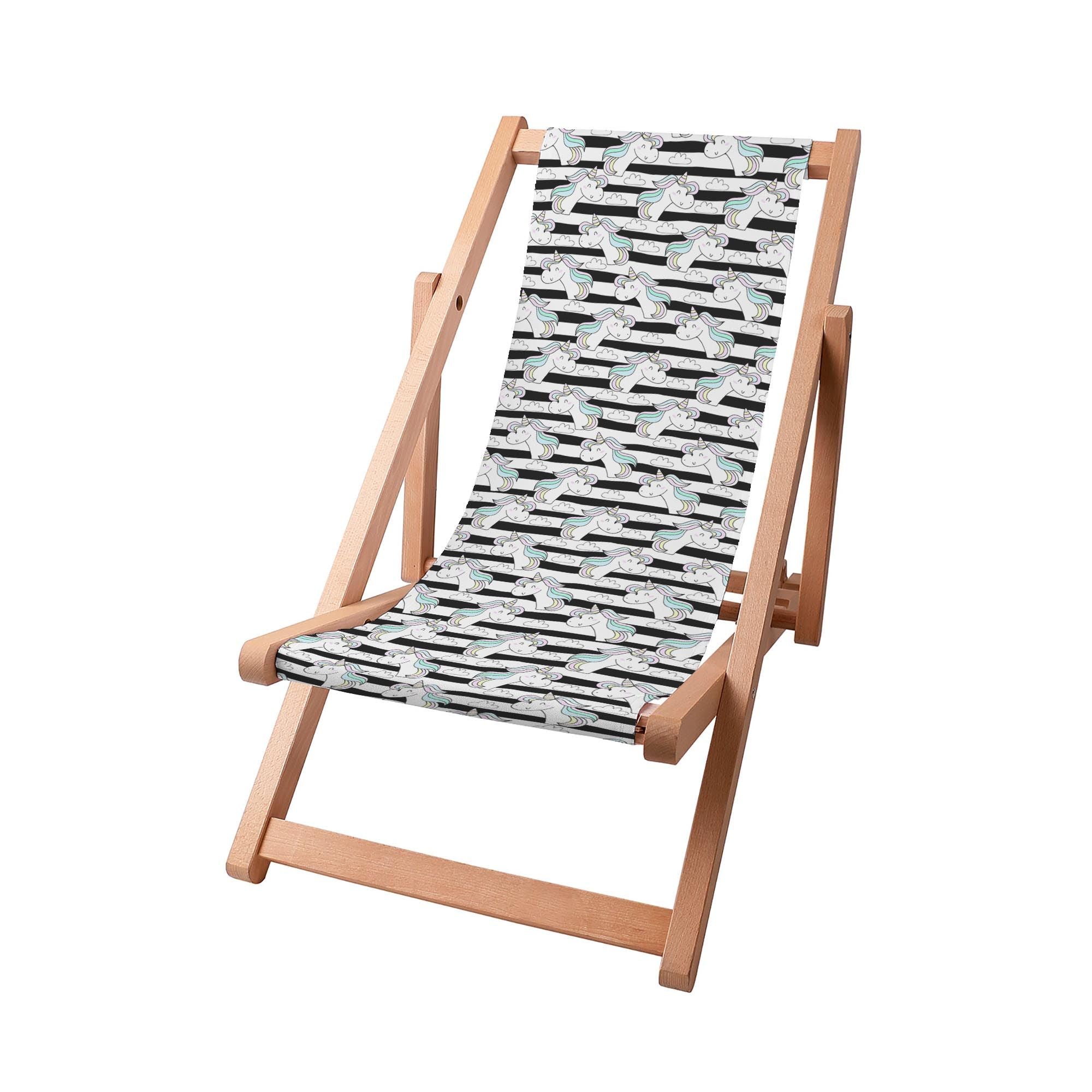 Wooden Deck Chair Unicorn Black Stripes