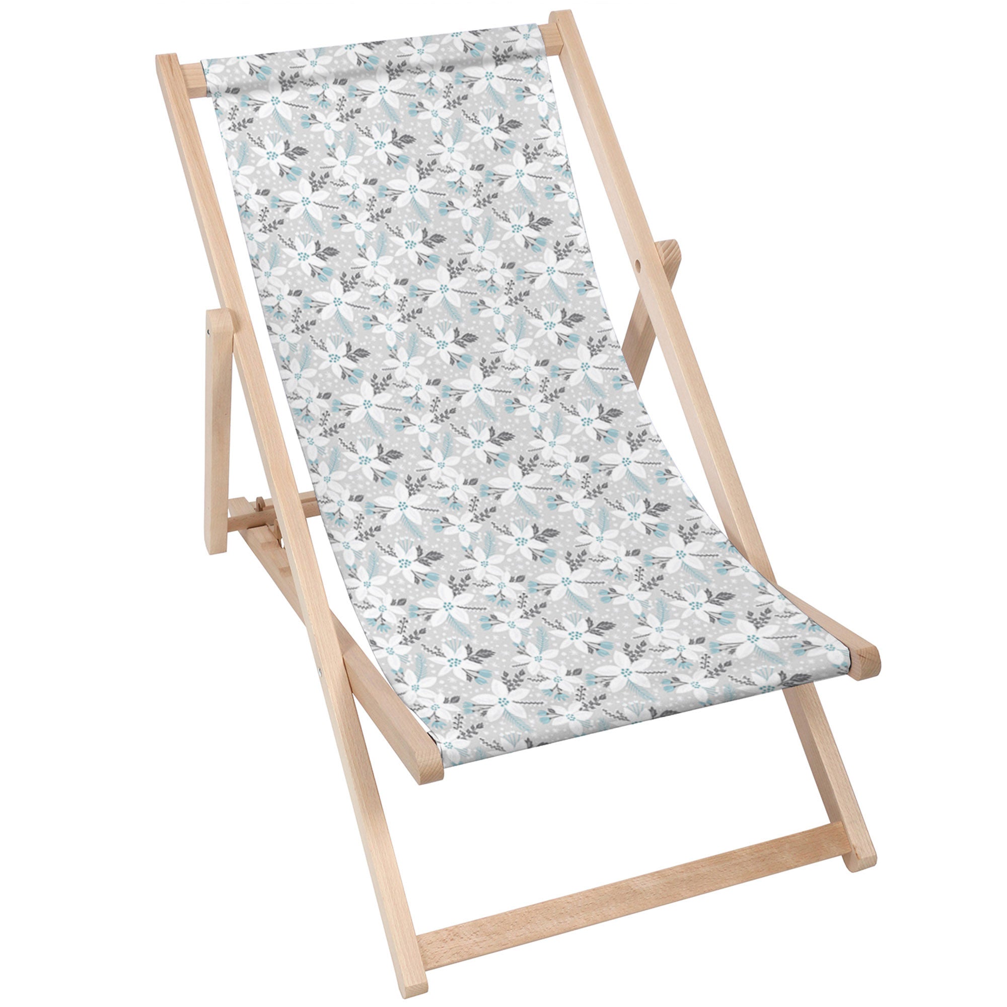 Wooden Deck Chair White Flowers-M