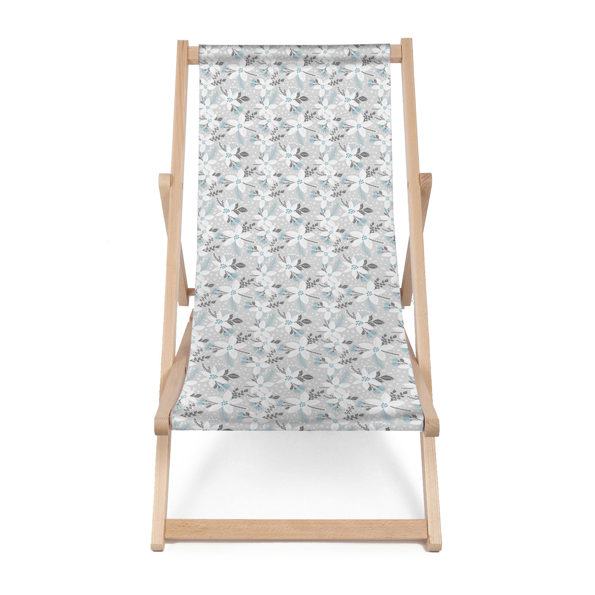 Wooden Deck Chair White Flowers-M