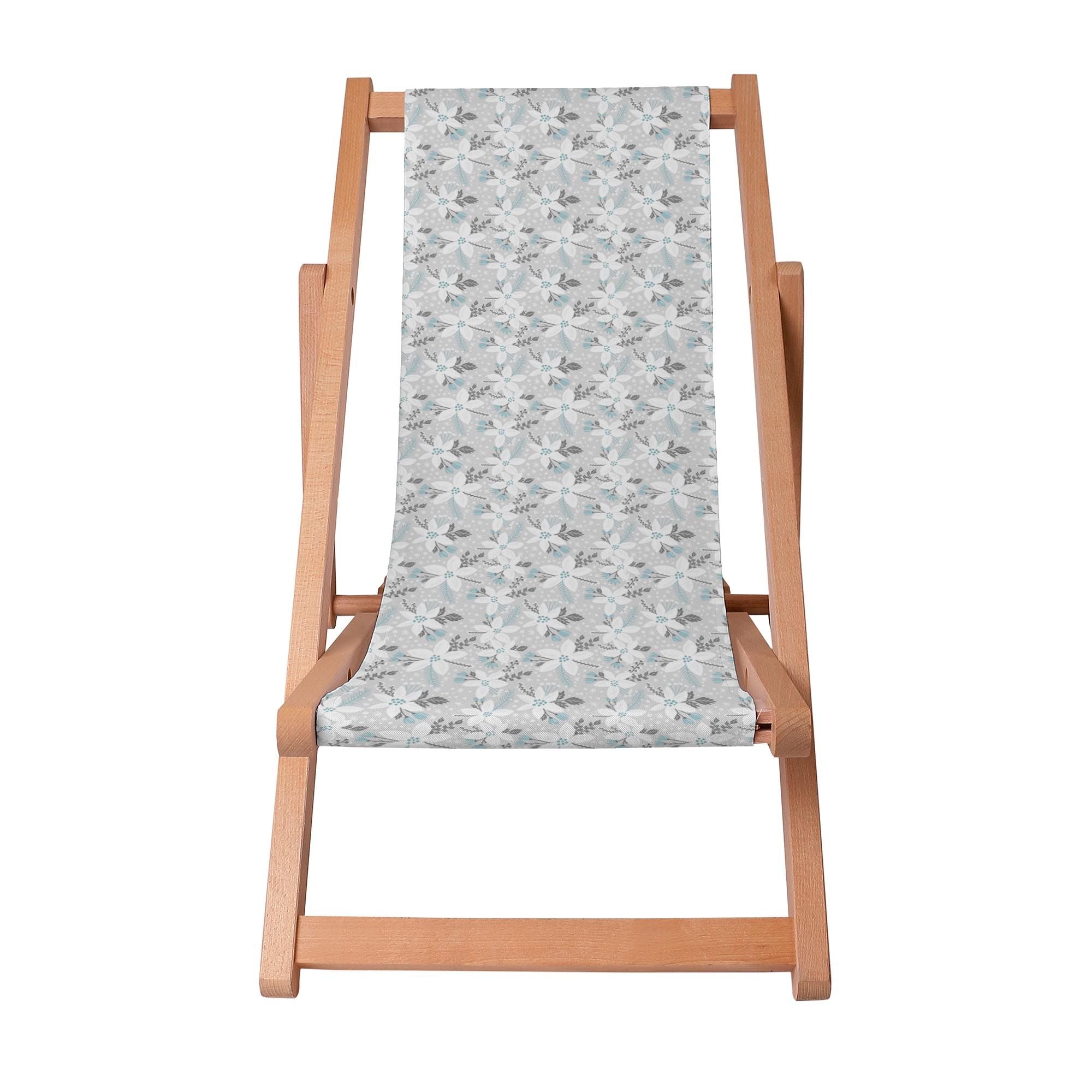 Wooden Deck Chair White Flowers-S