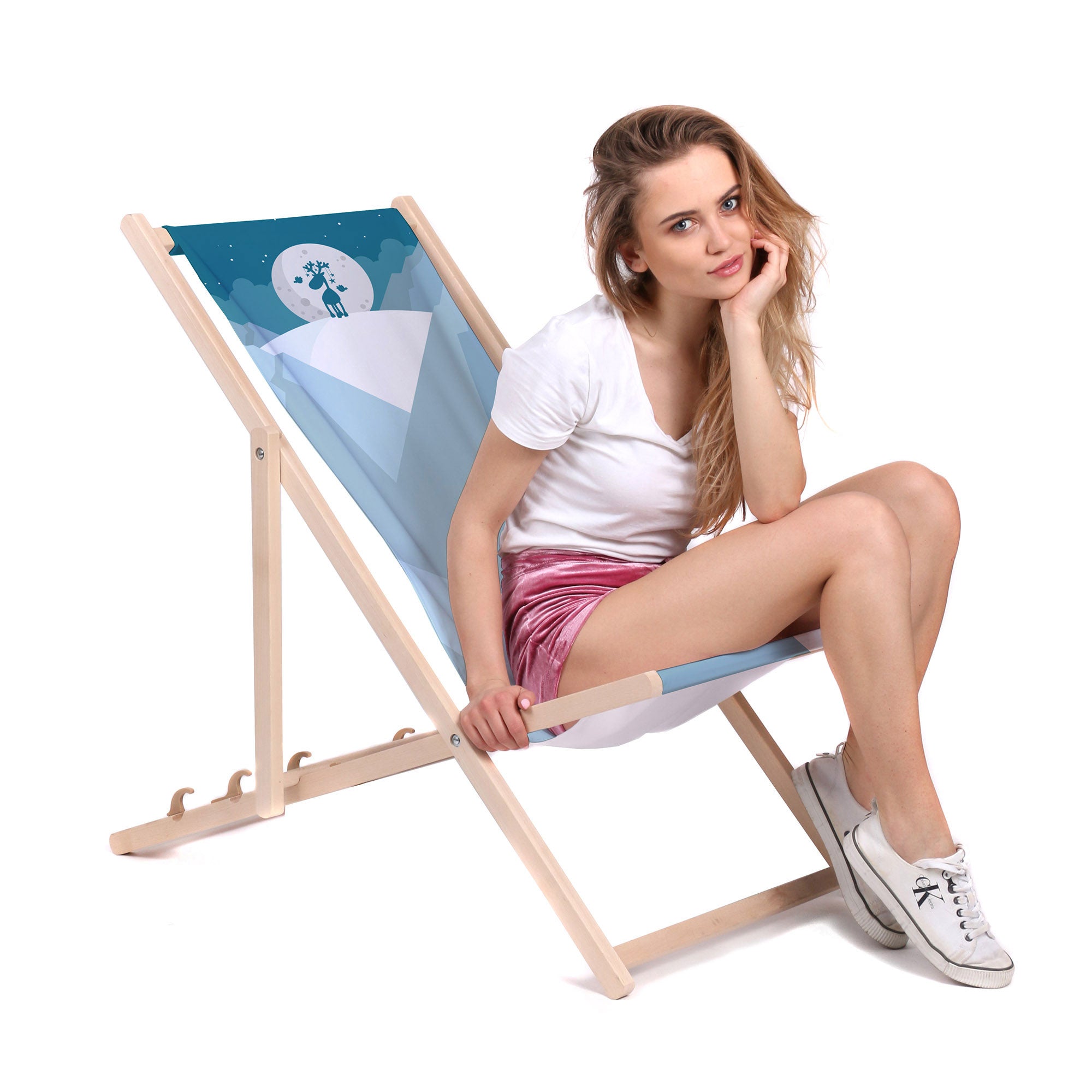 Wooden Deck Chair Winter Reindeer-M