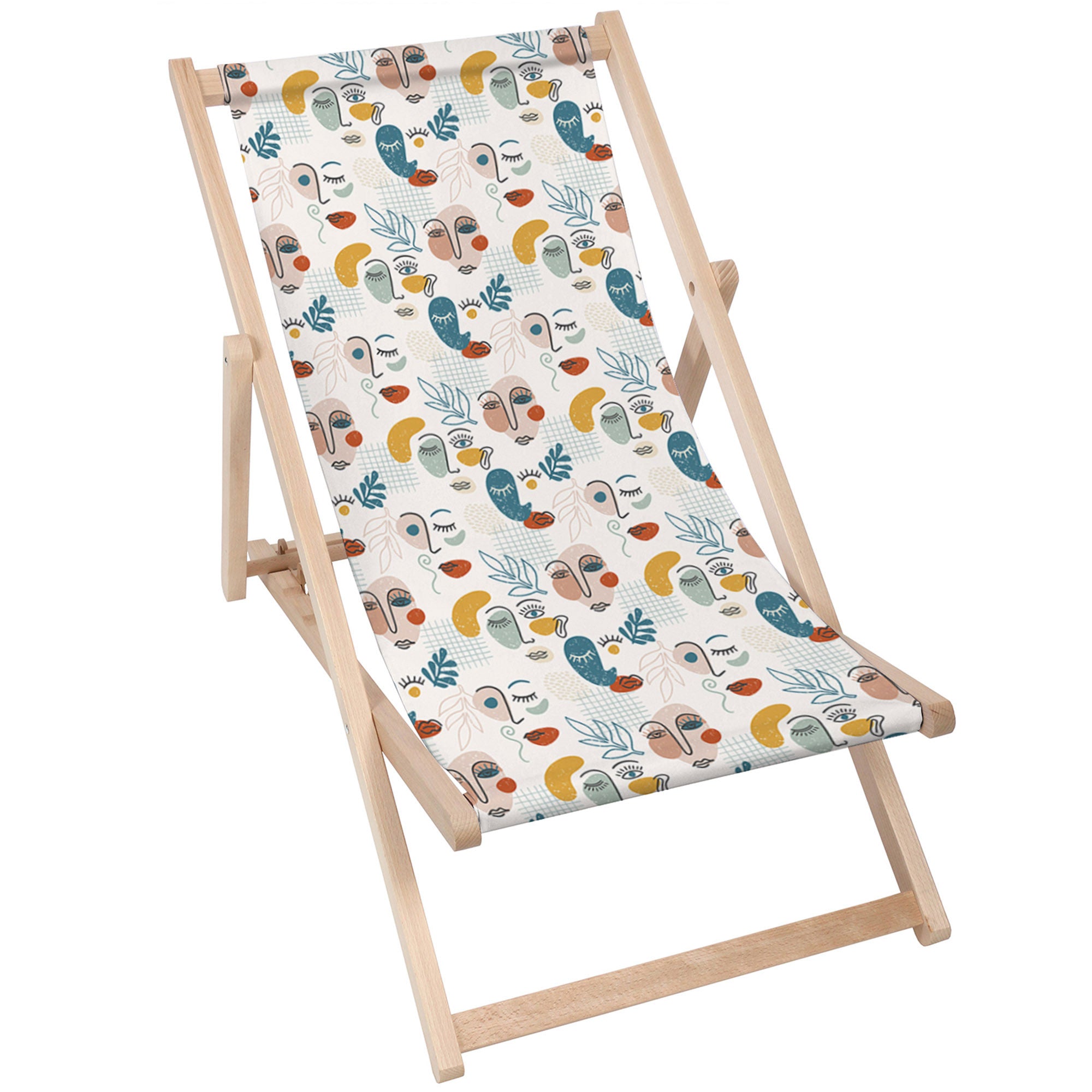 Wooden Deck Chair Abstract Faces-M