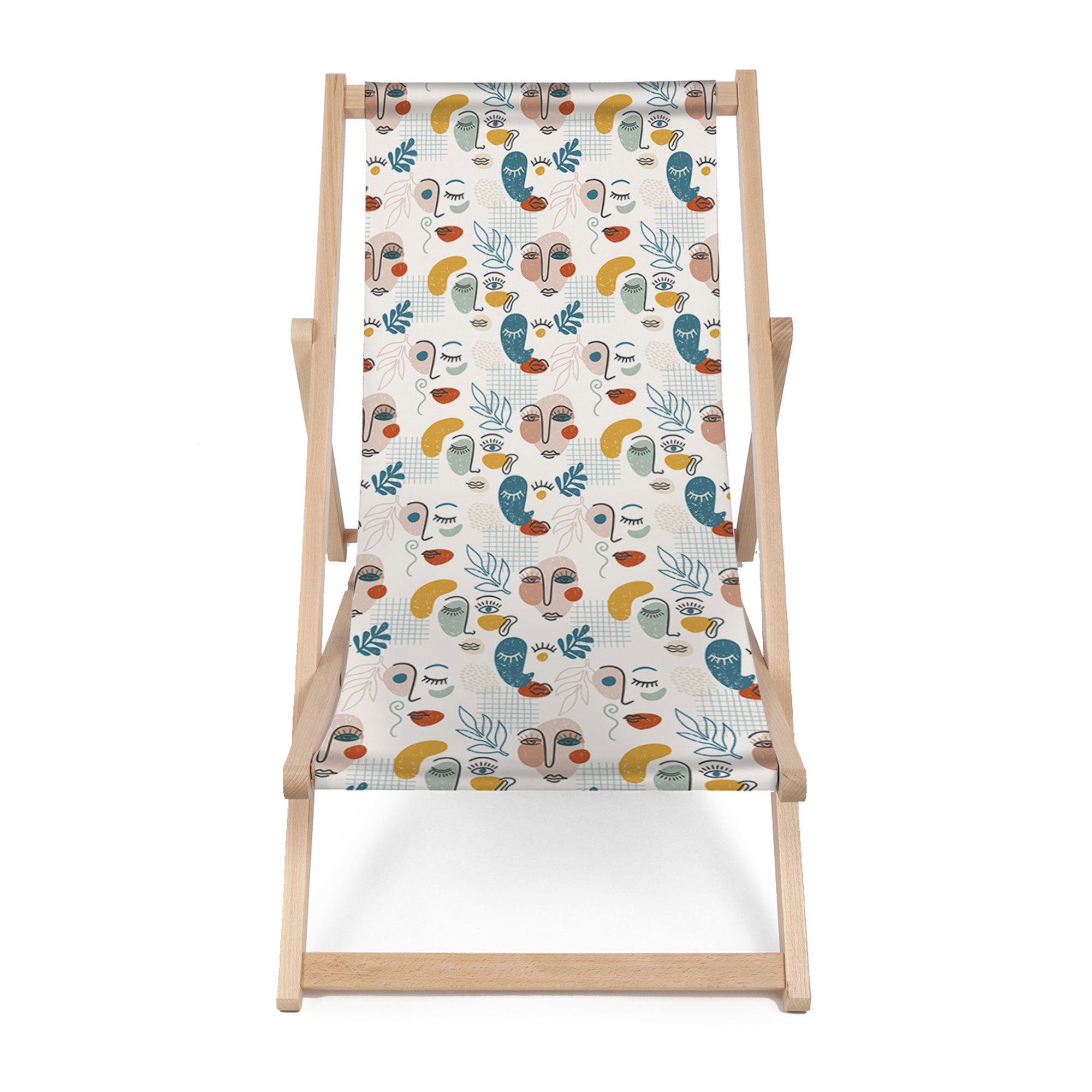 Wooden Deck Chair Abstract Faces-M