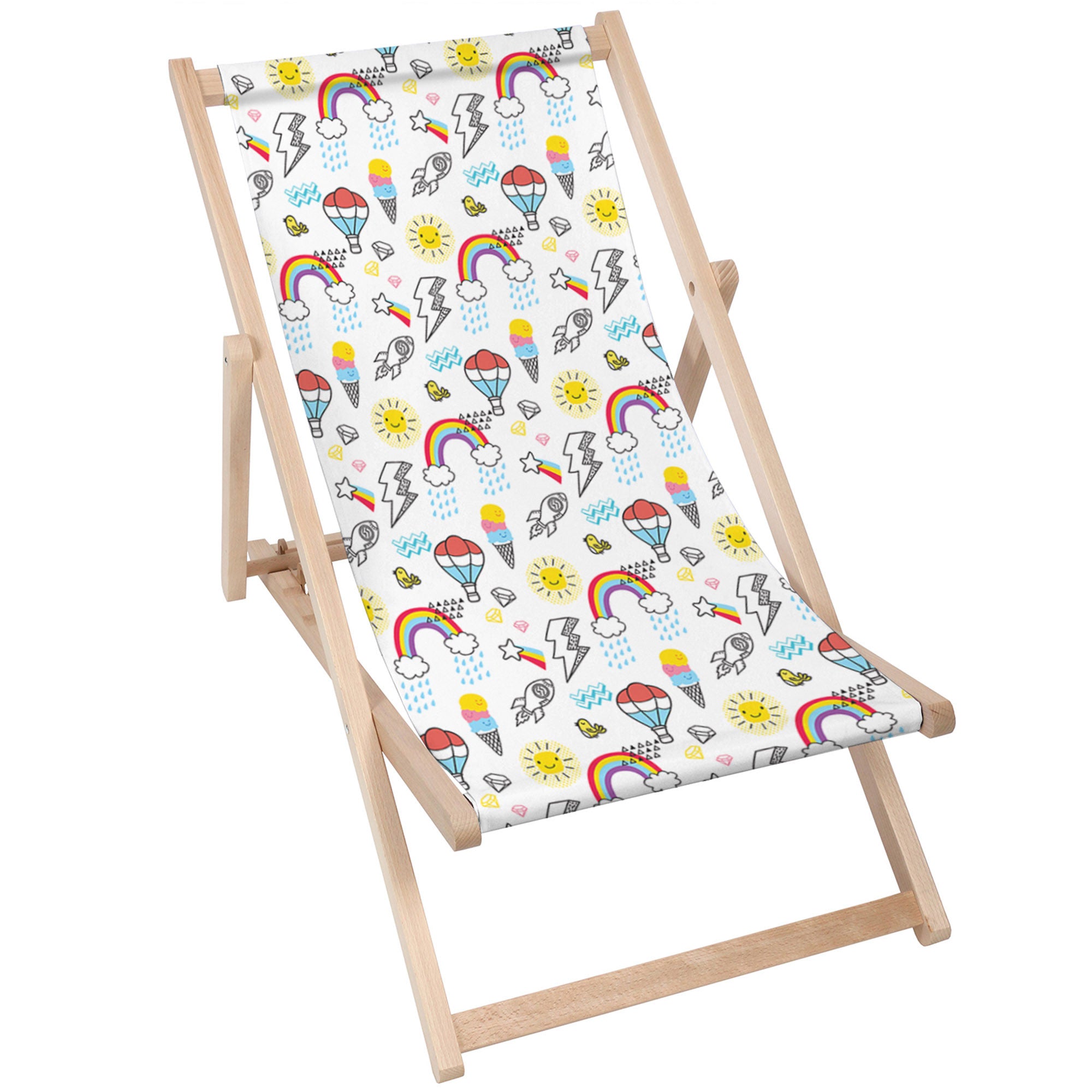 Wooden Deck Chair Balloons and Rainbows-M